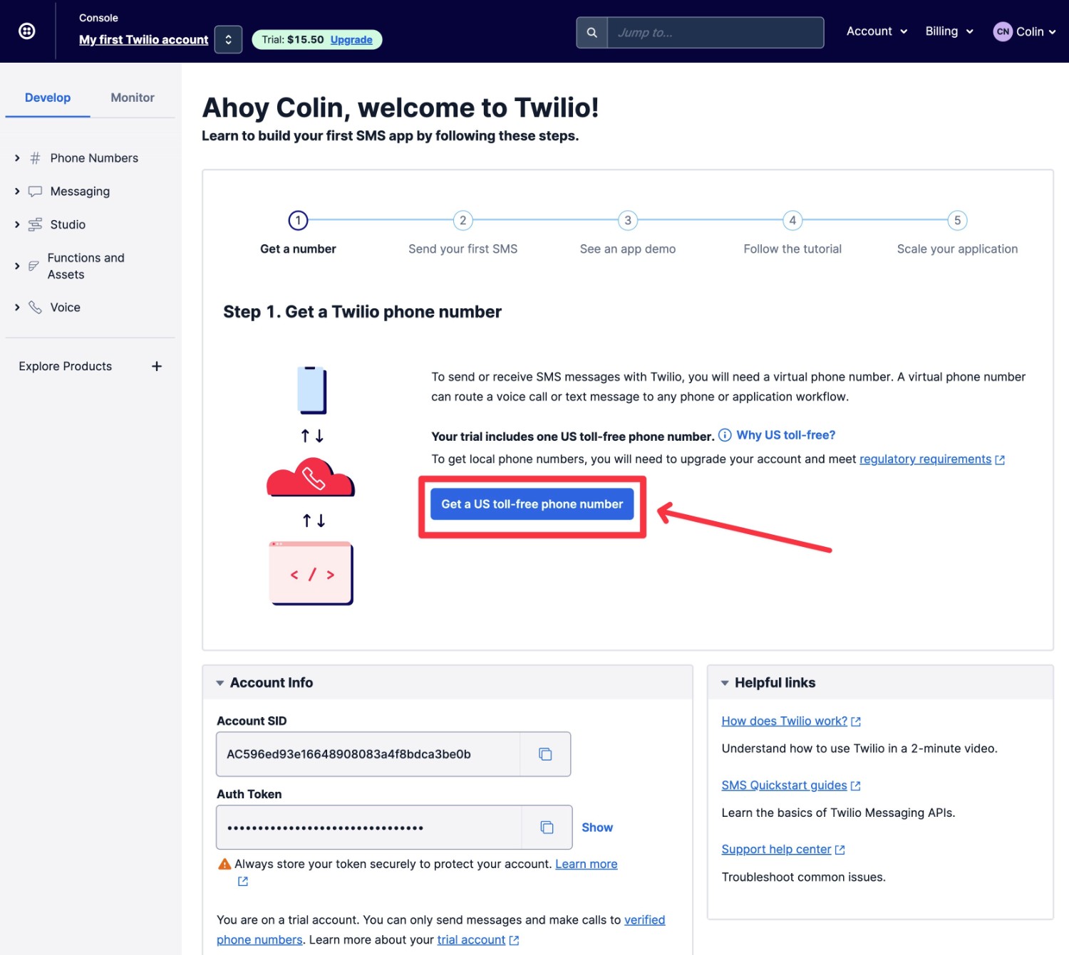 Create Twilio phone number