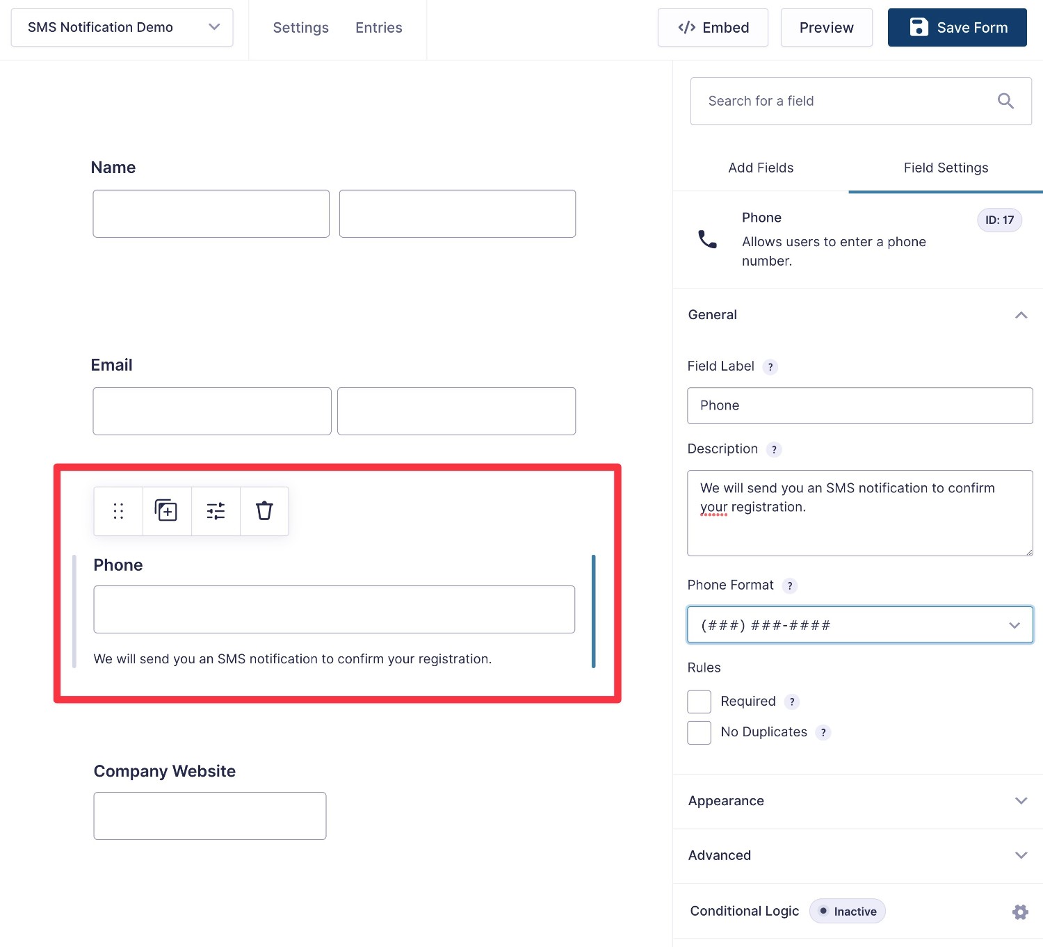 Add a phone field if needed