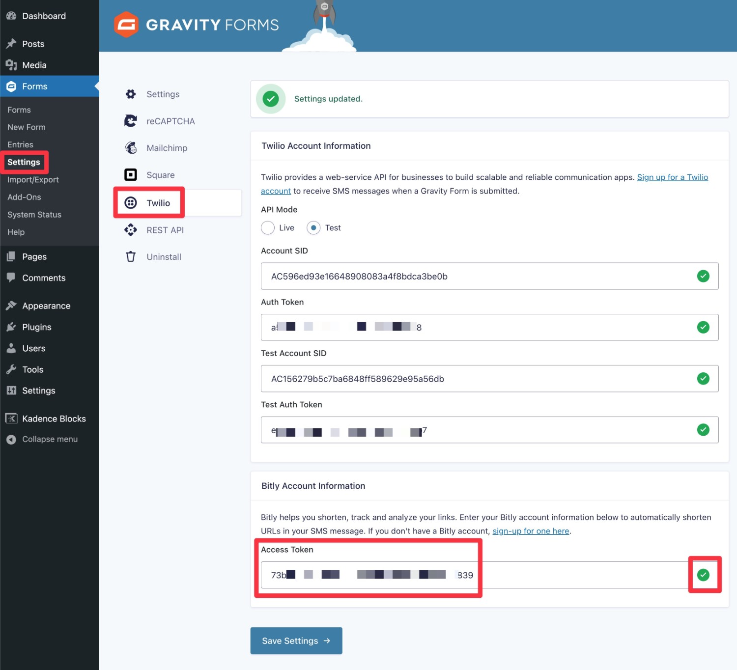 Add Bitly API key to Gravity Forms