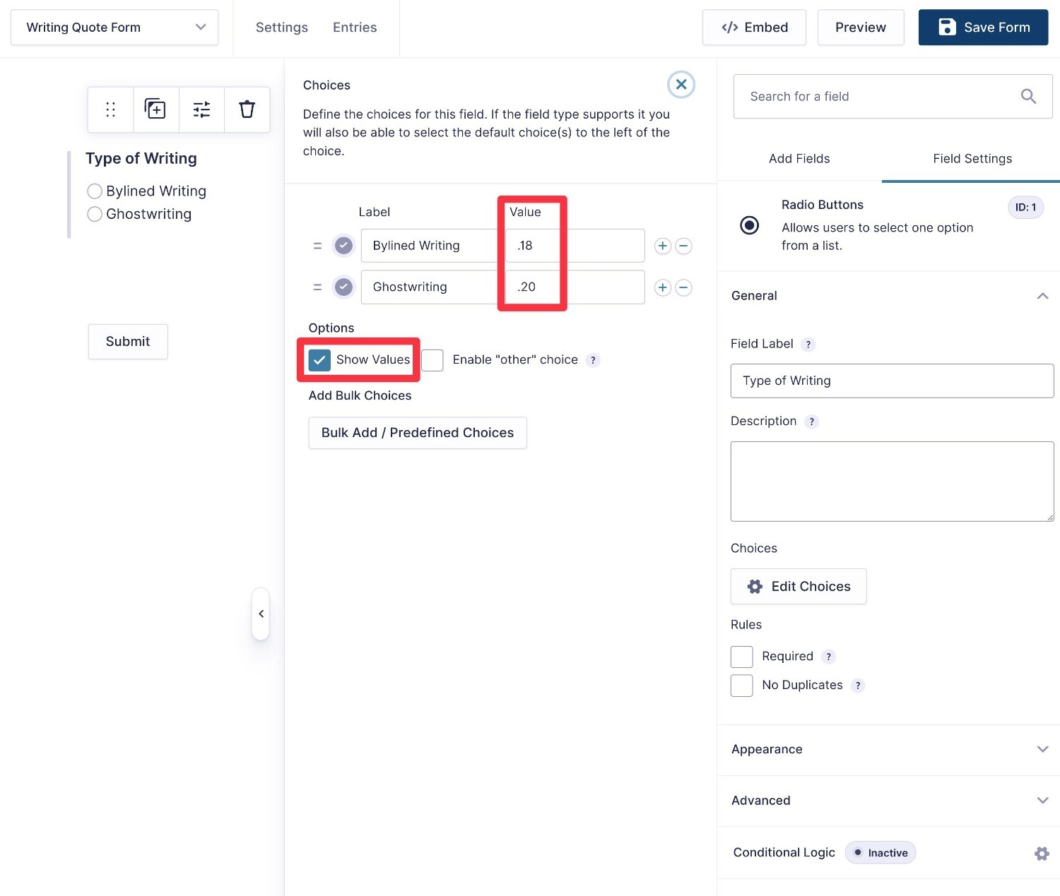 Gravity Forms quote calculations