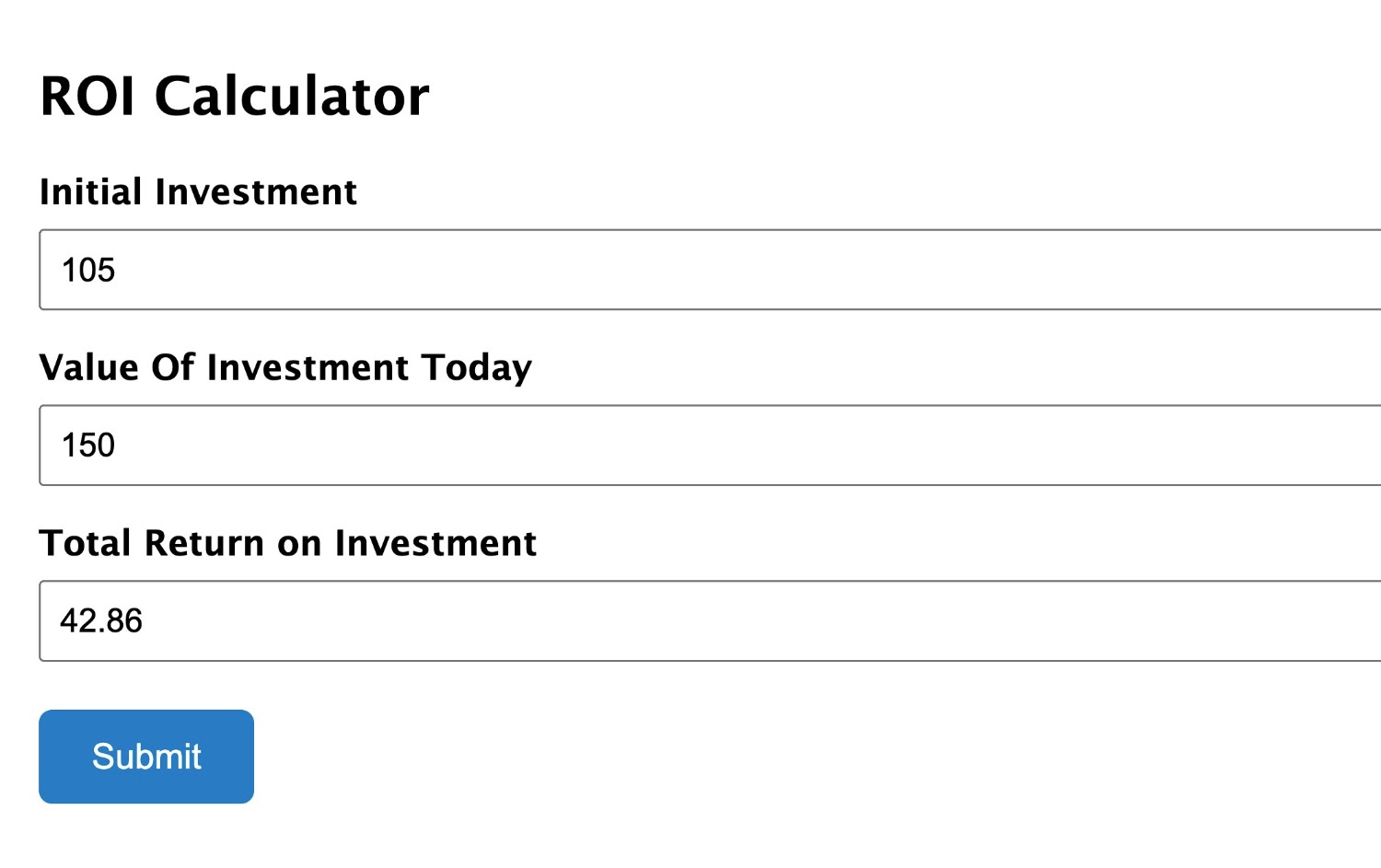Example of ROI calculator