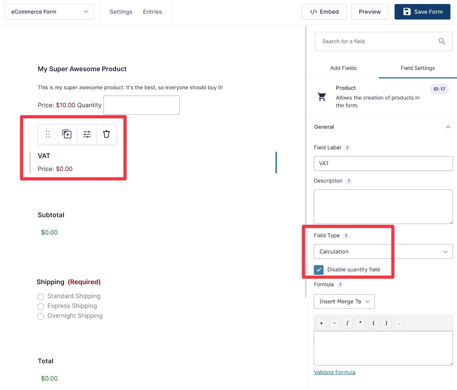 Gravity Forms tax calculations
