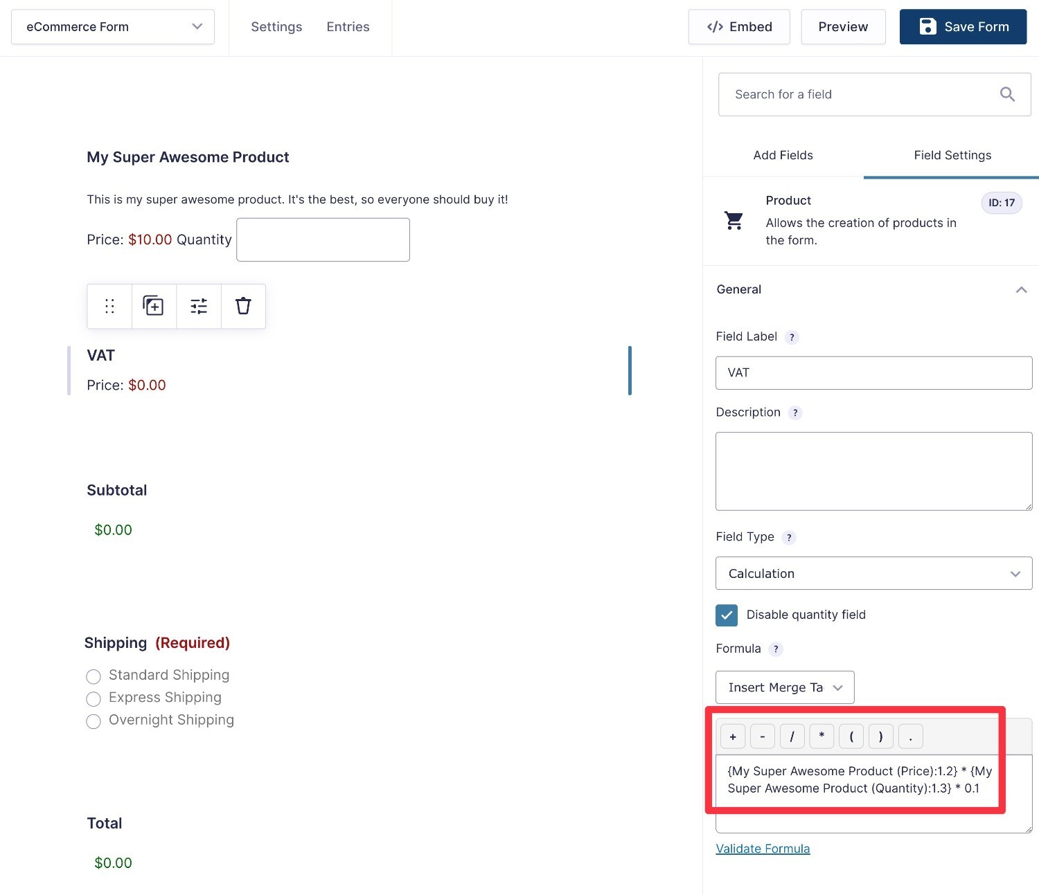 Tax calculation formula