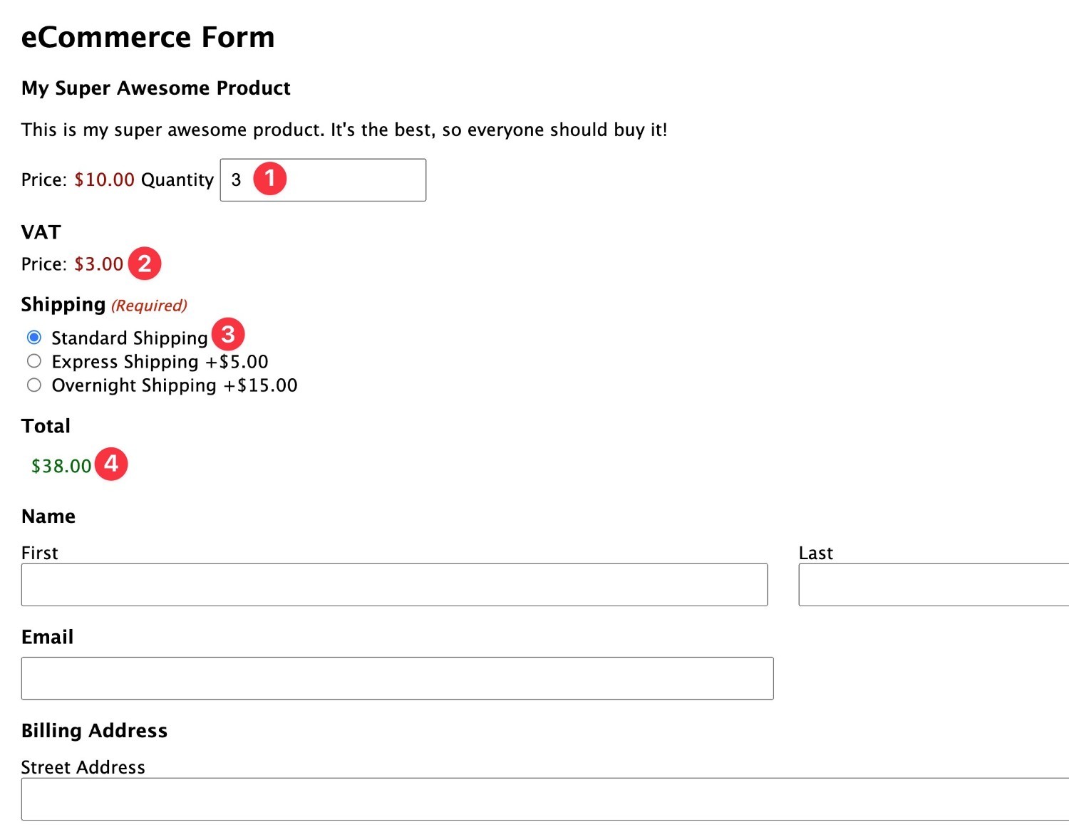Example of Gravity Forms tax calculations