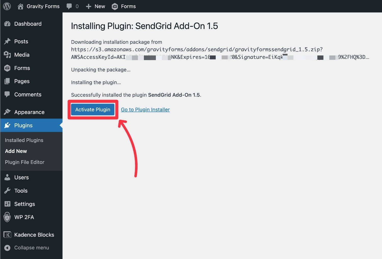 How to activate the Gravity Forms SendGrid Add-On
