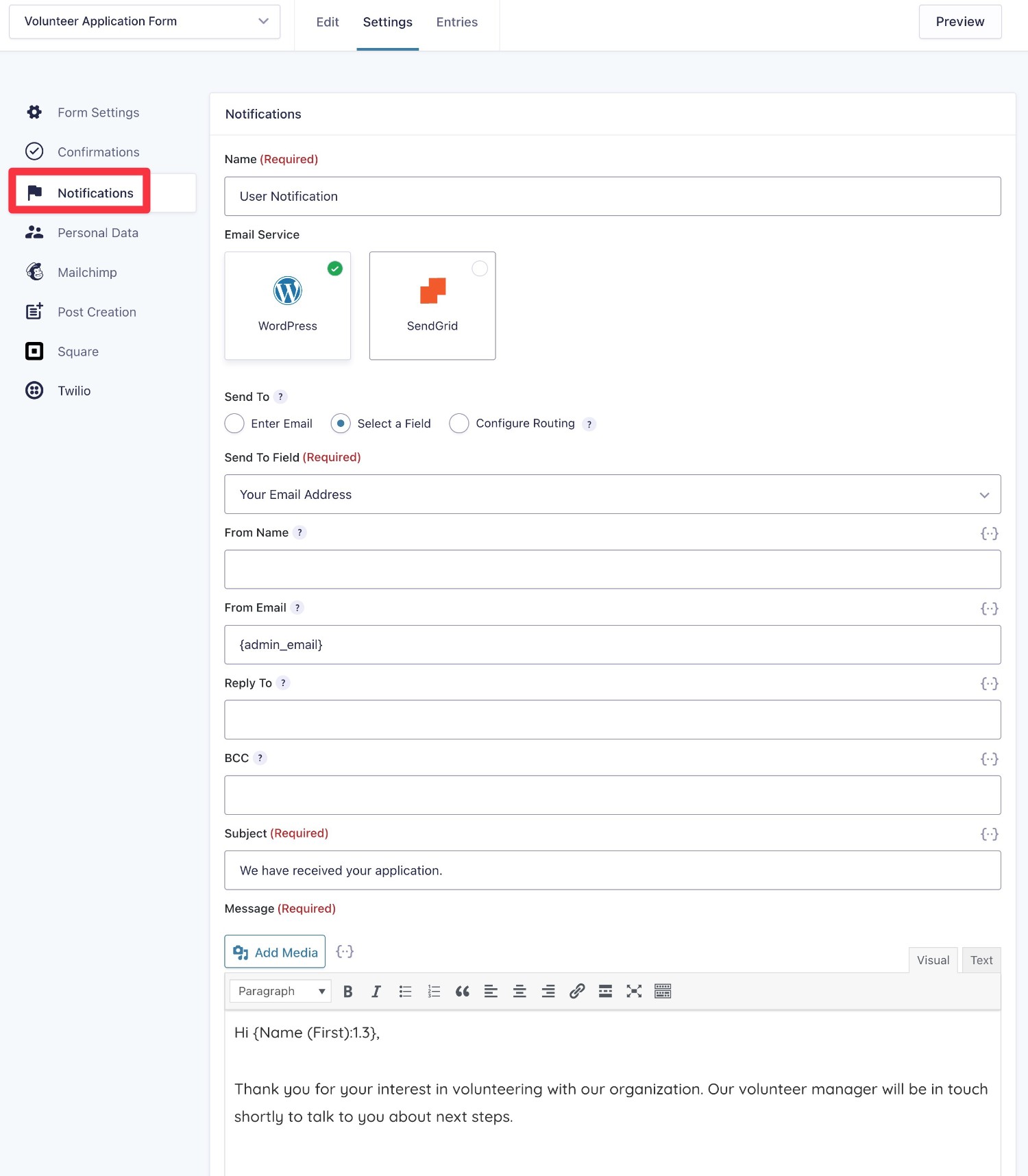 Customizing the email notifications