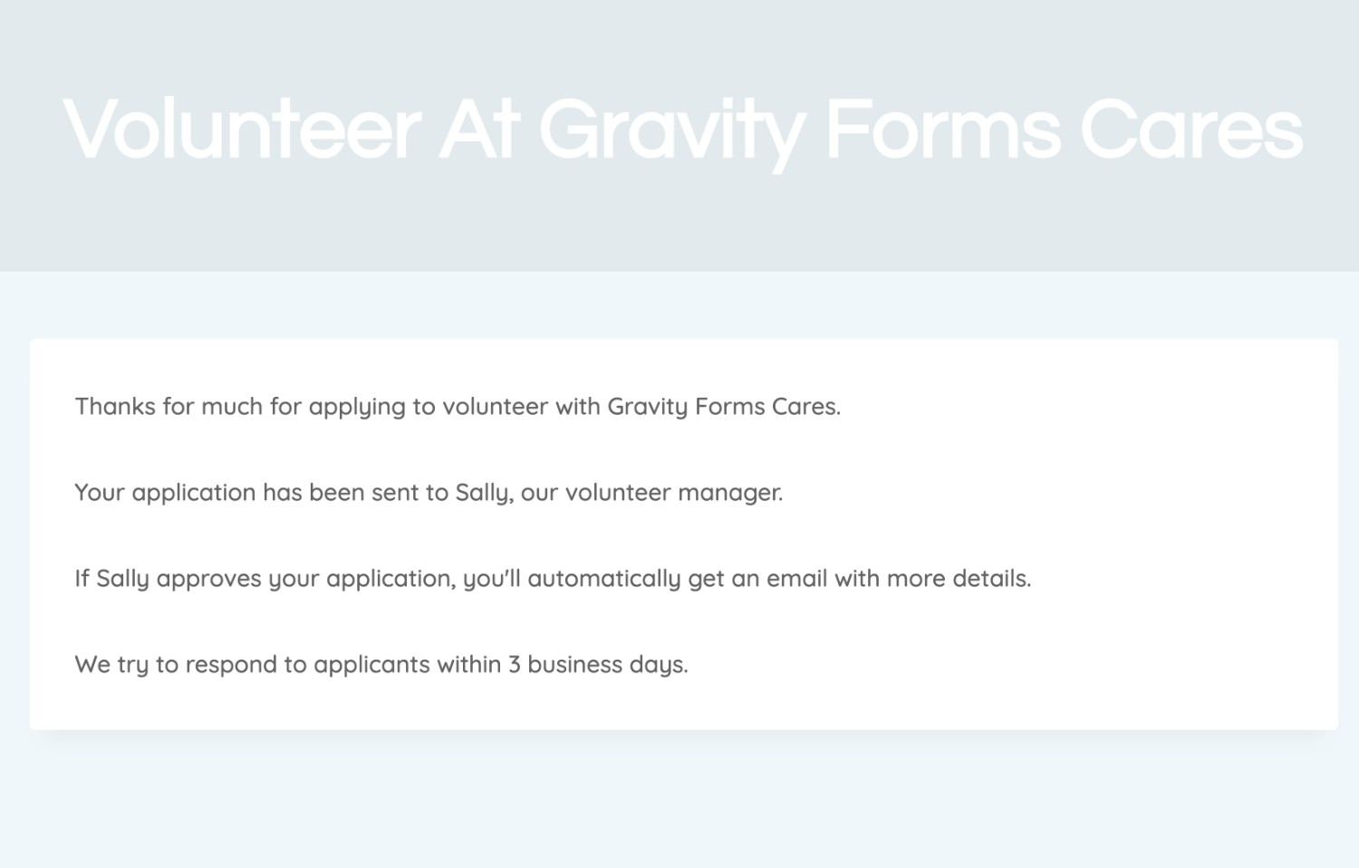 Confirmation message on your website