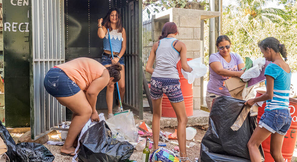 people cleaning up trash