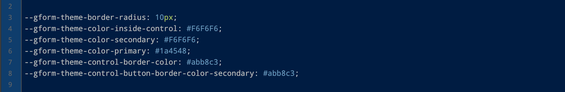 Theme framework variables