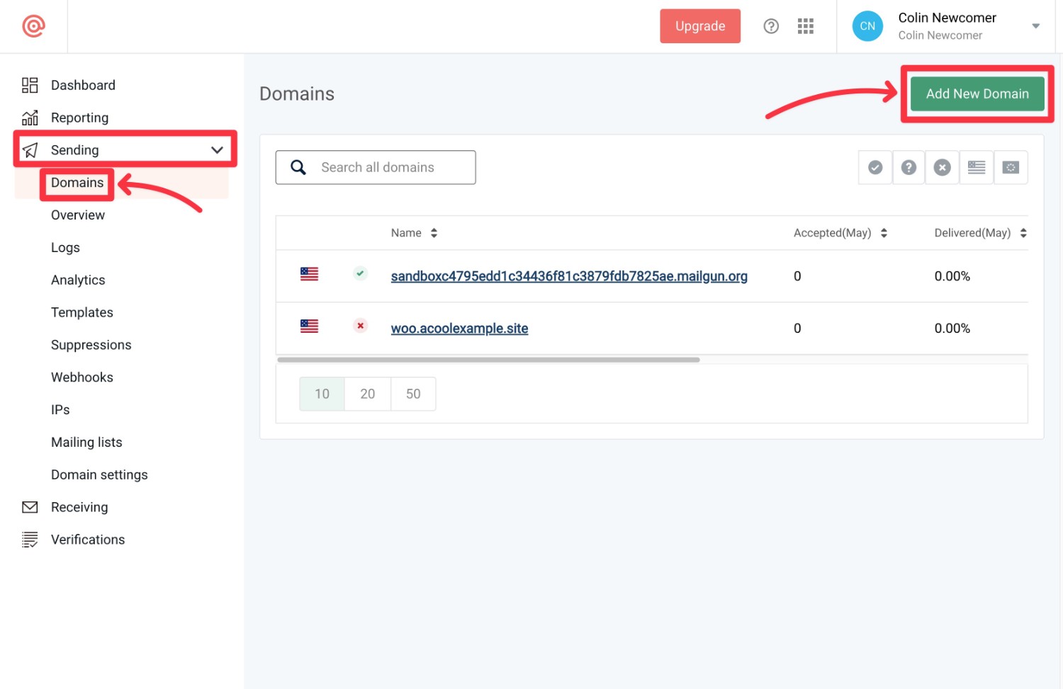 Add your domain to Mailgun
