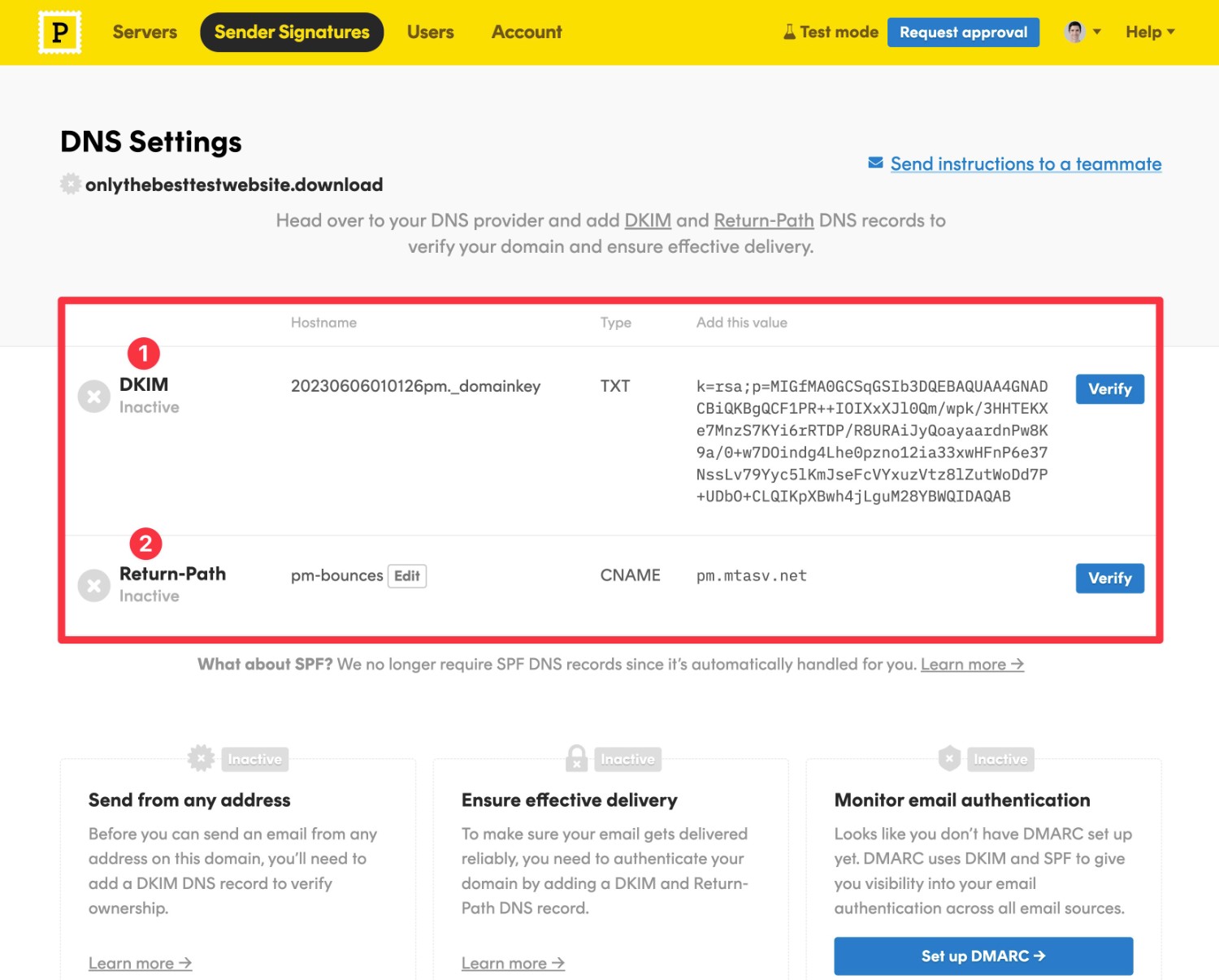 Postmark DNS records