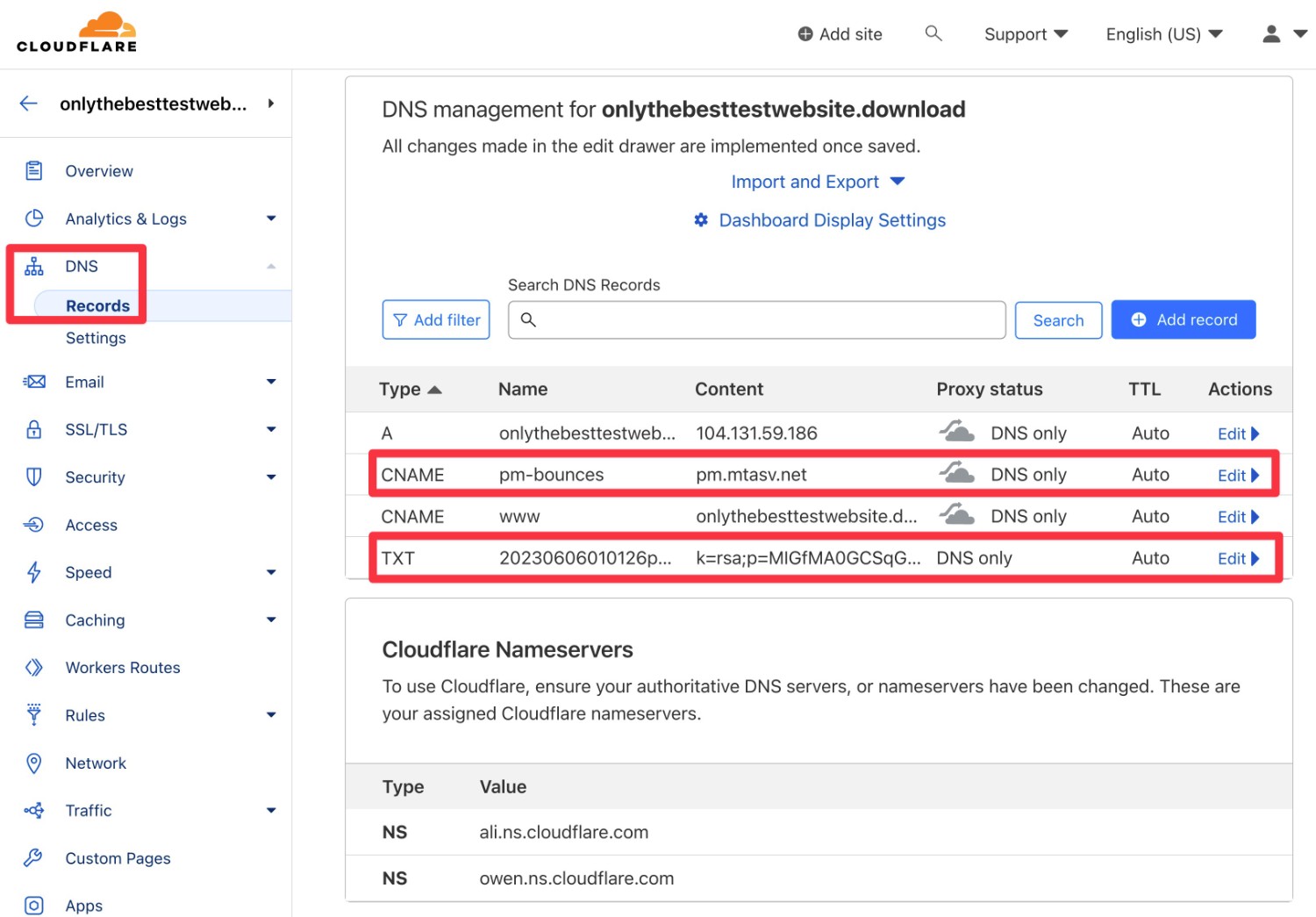 Add DNS records to Cloudflare