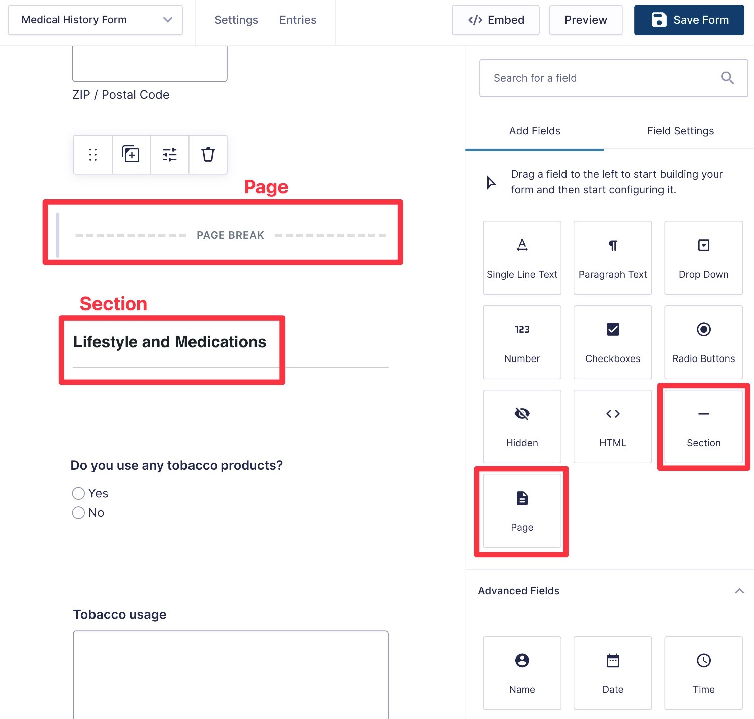 Using page breaks and sections