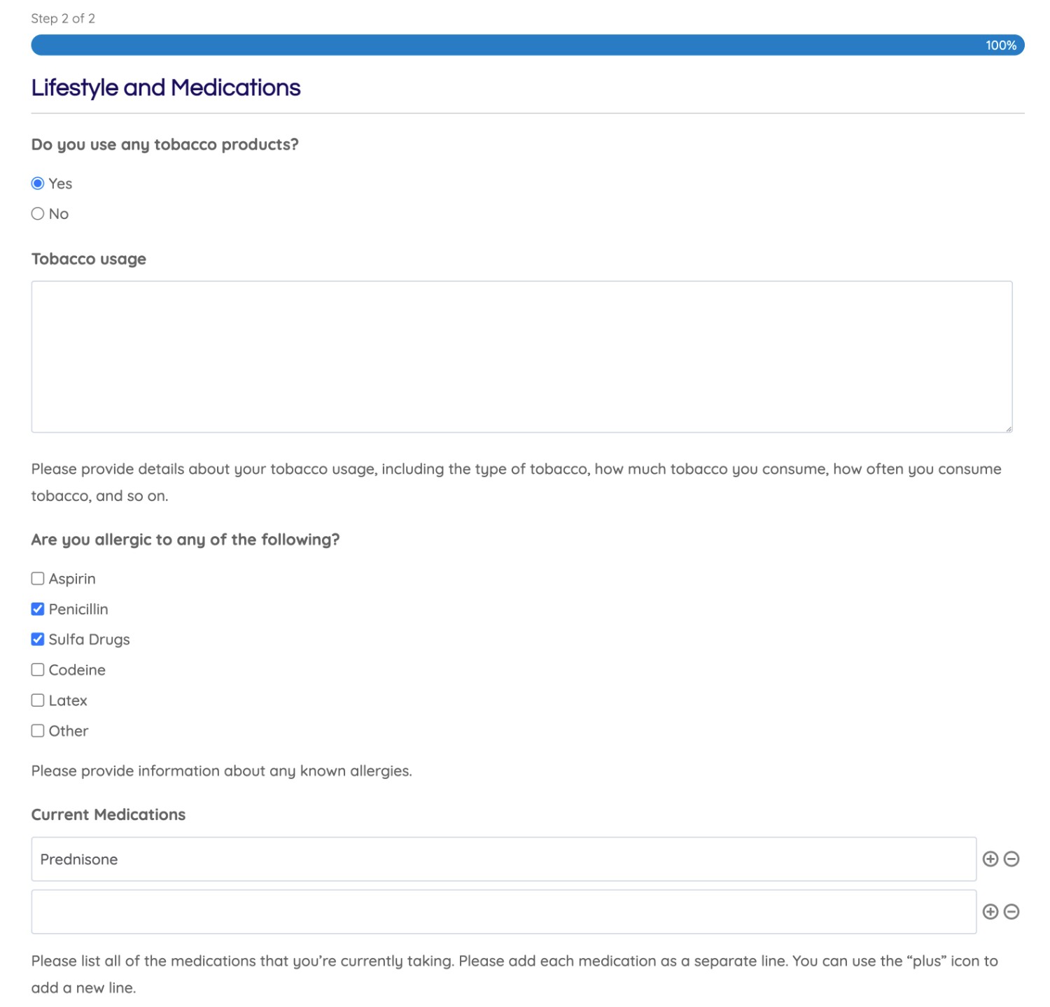 A medical history form template example