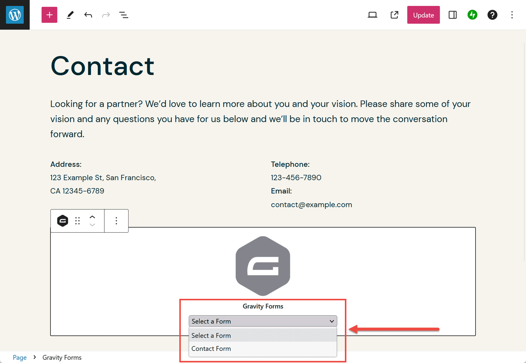 Form Block Drop-Down Menu