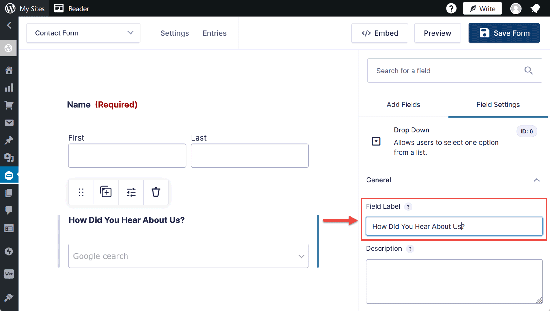 Edit Form Field Label