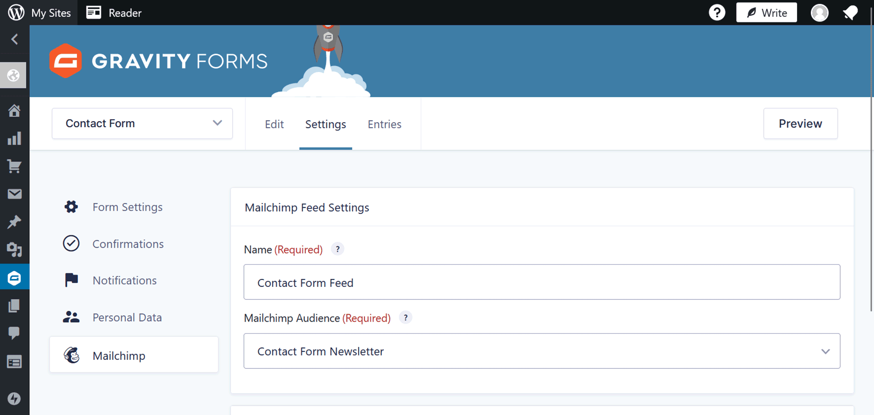 Mailchimp Feed Settings Screen