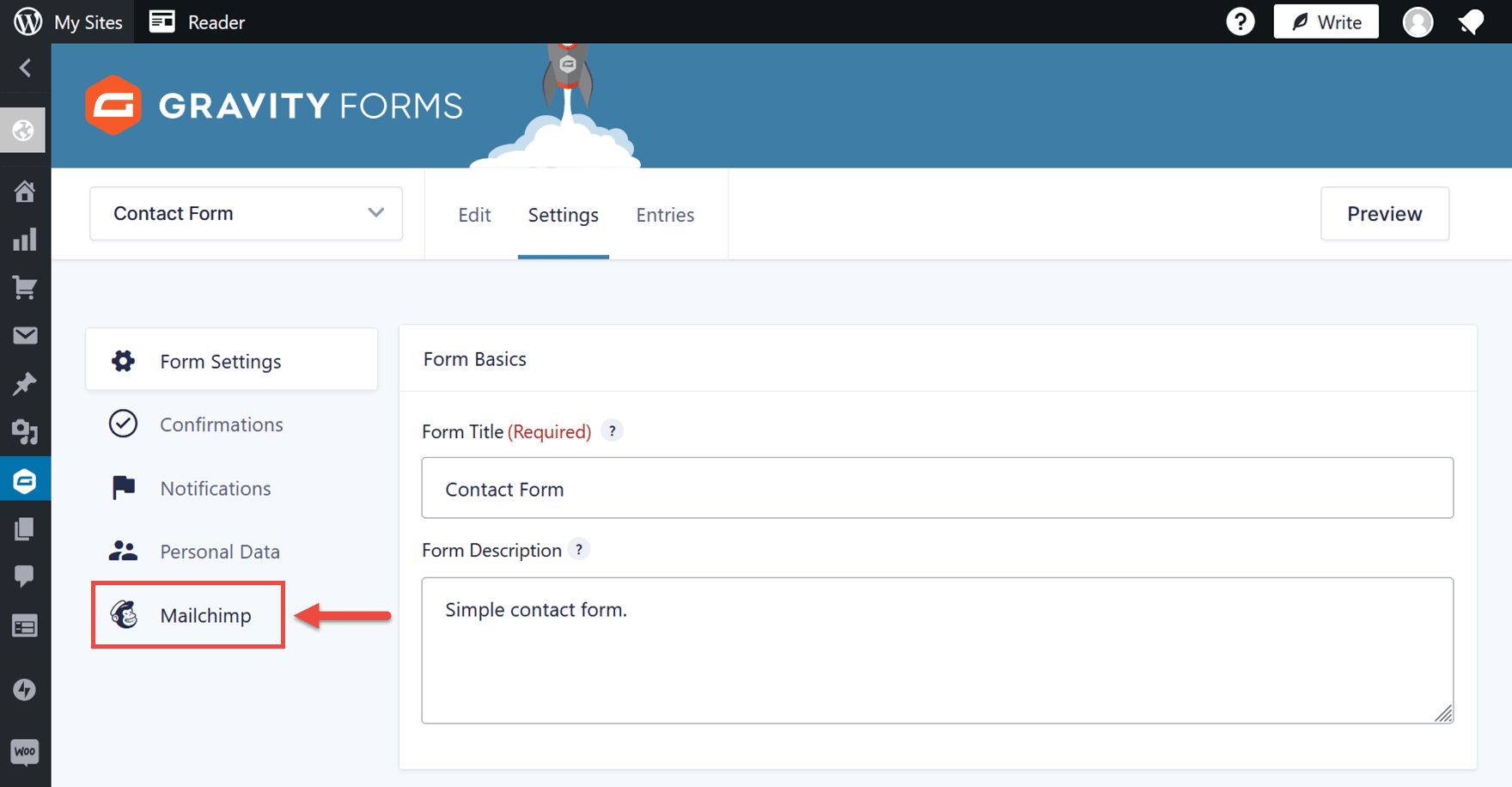 Mailchimp Form Settings Button