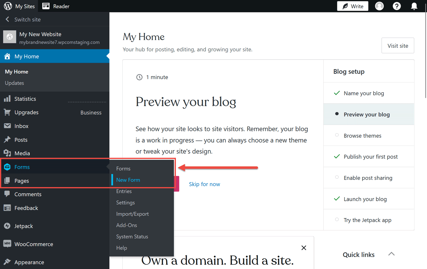 Create New Form Menu