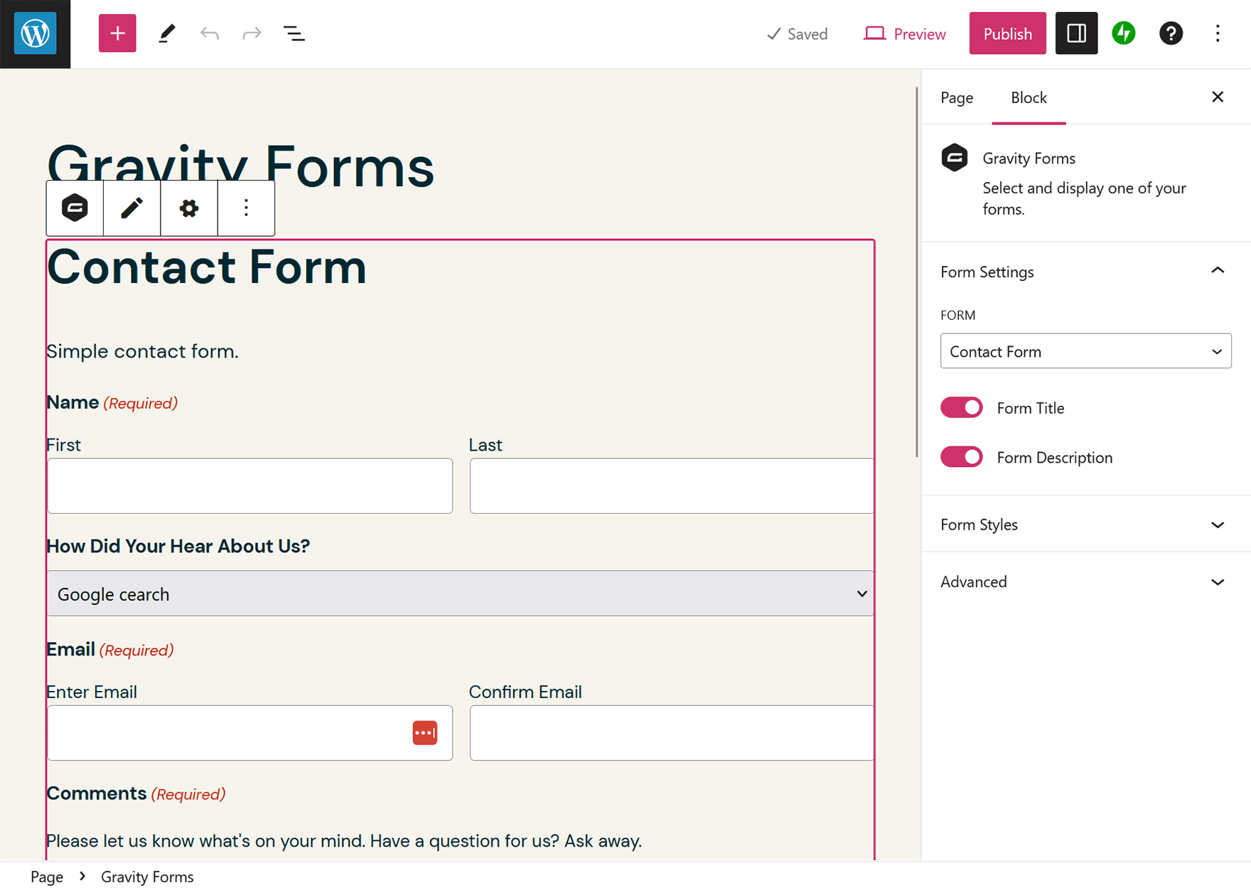 New Page with Form