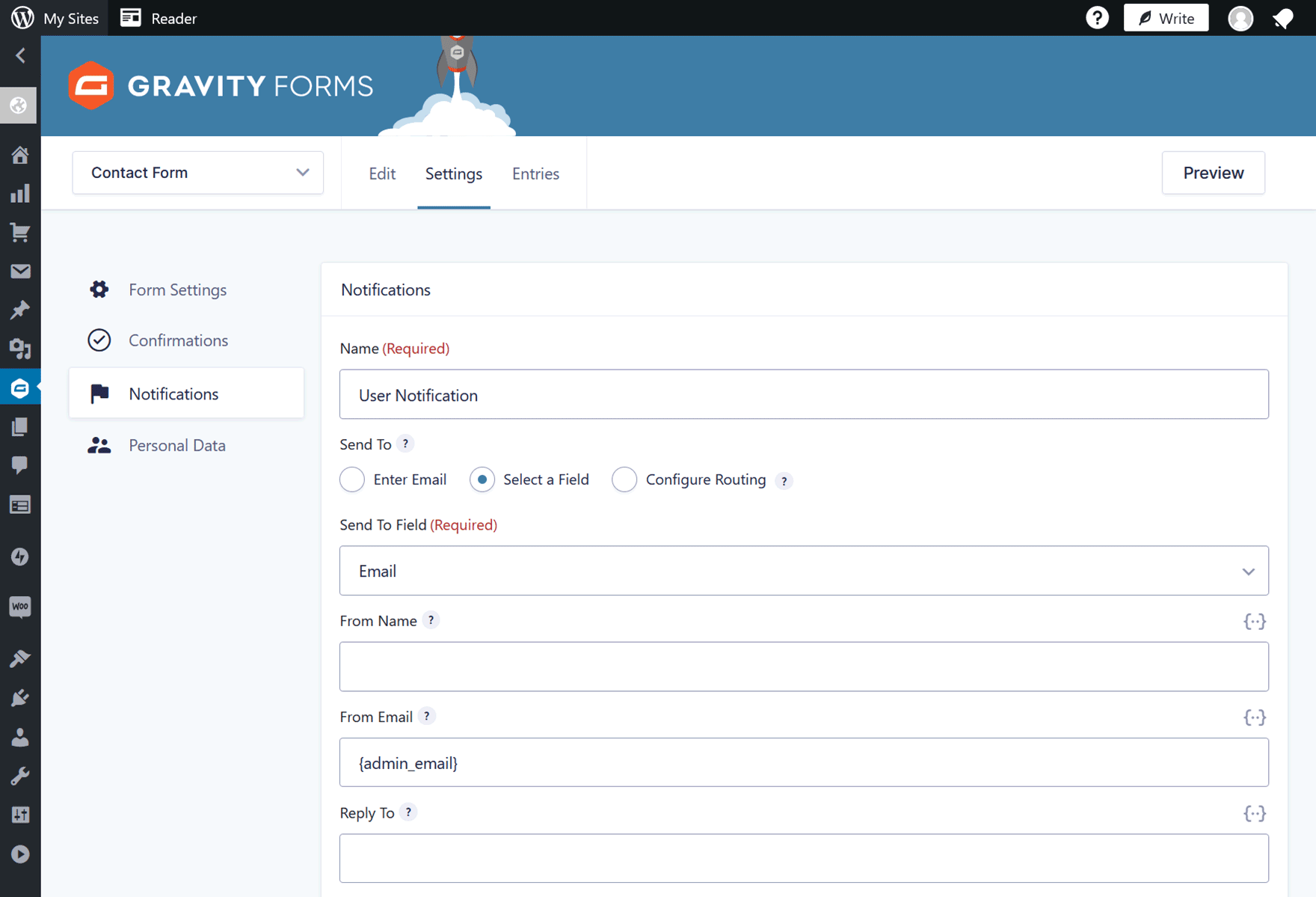 Form Submission Notification Settings