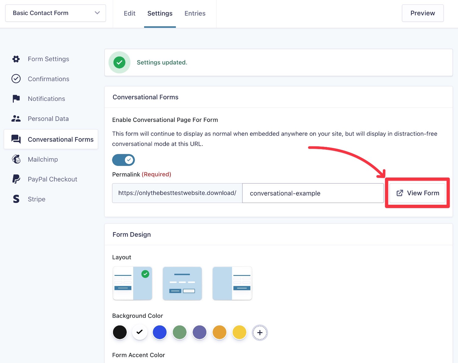 Preview conversational form