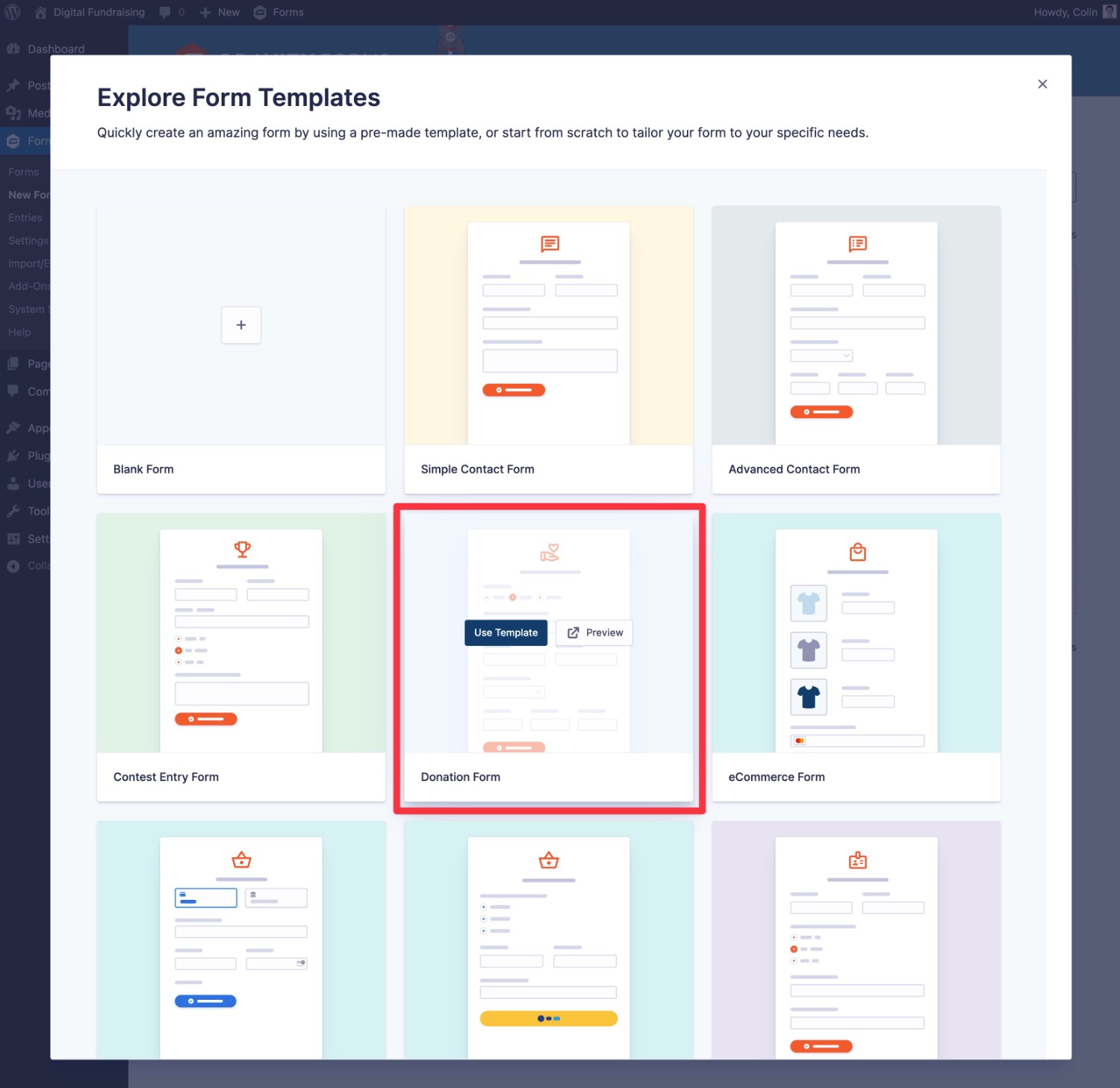 Gravity Forms digital fundraising form template