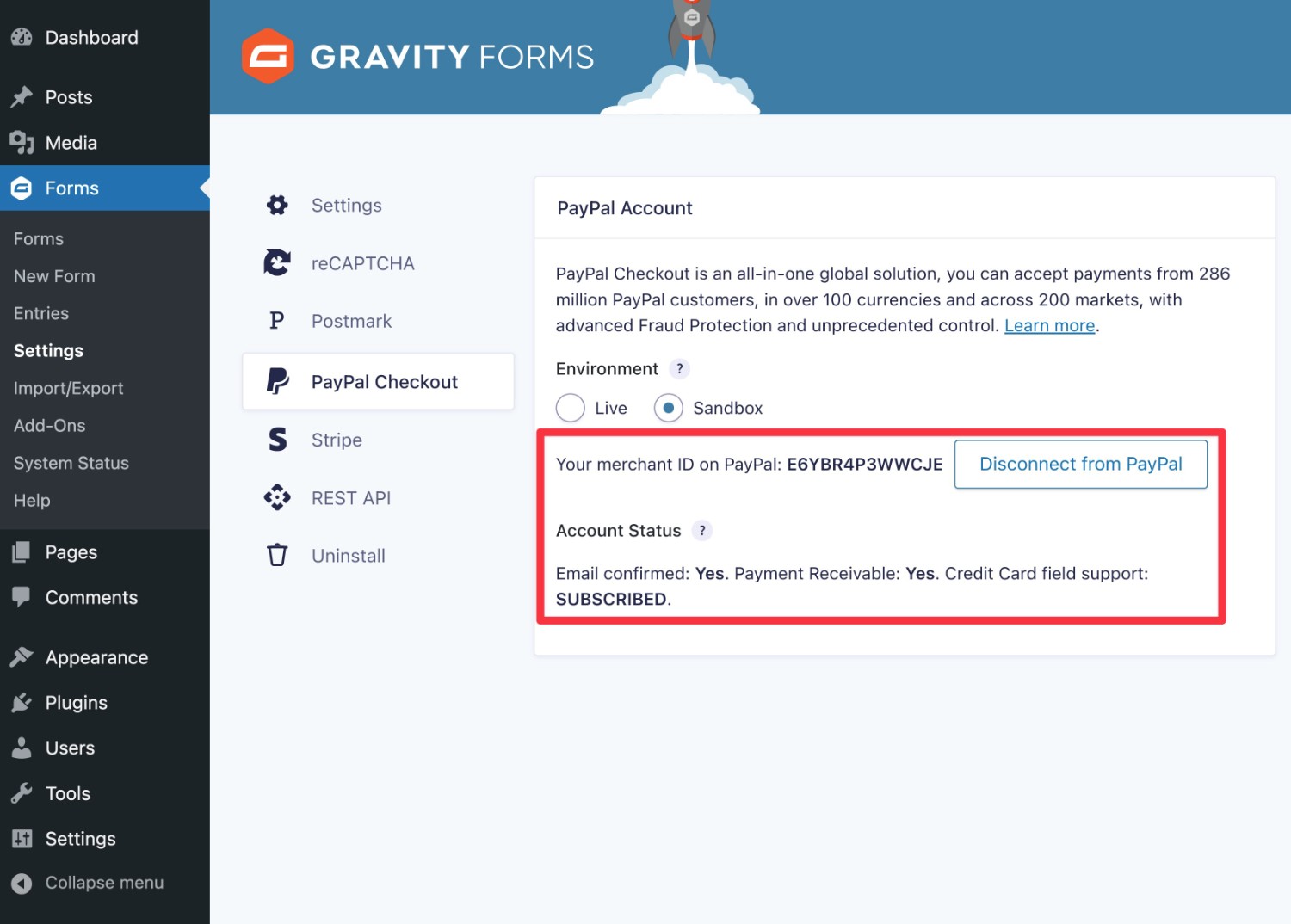 Successful connection to PayPal
