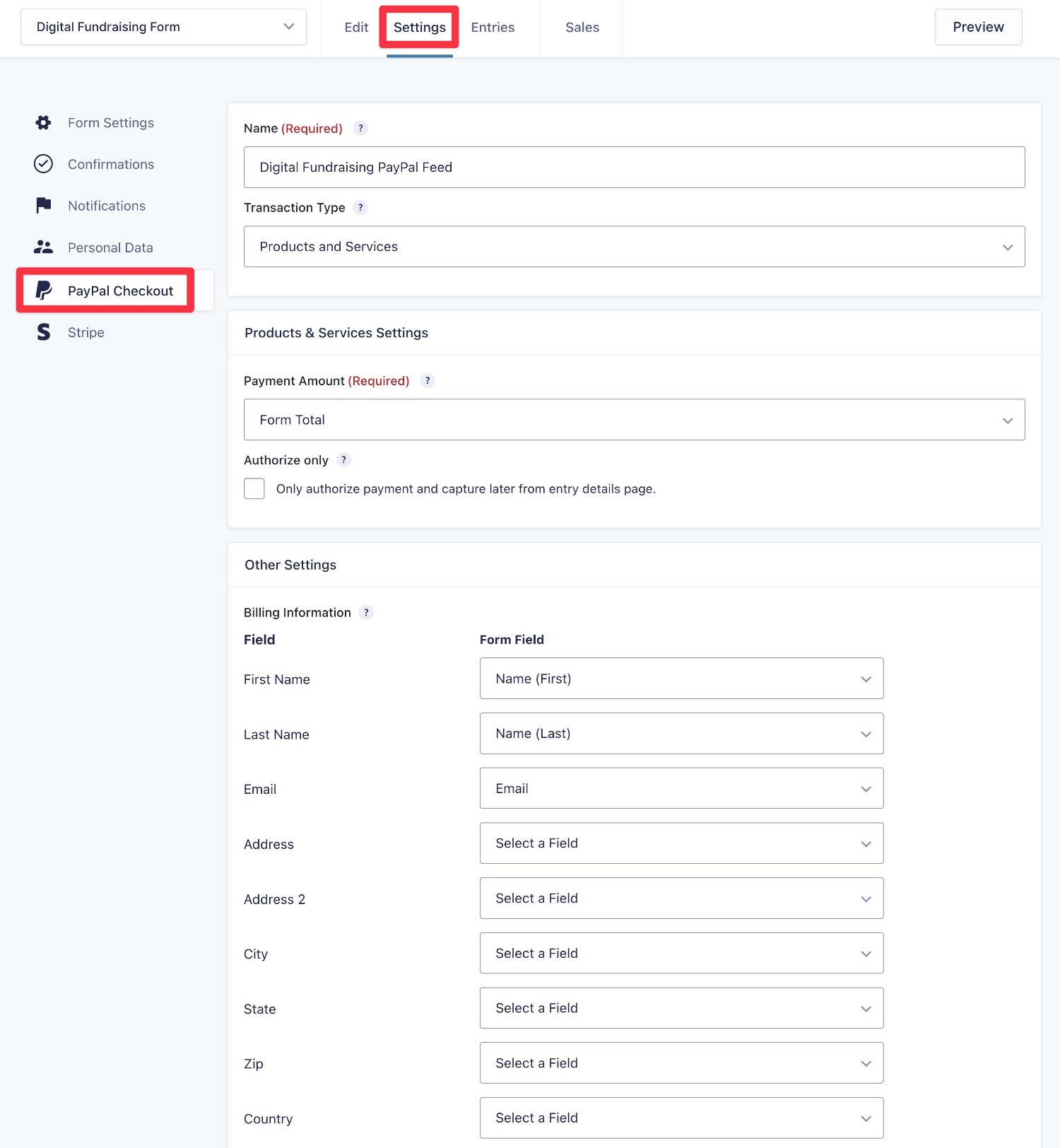 Create a PayPal field
