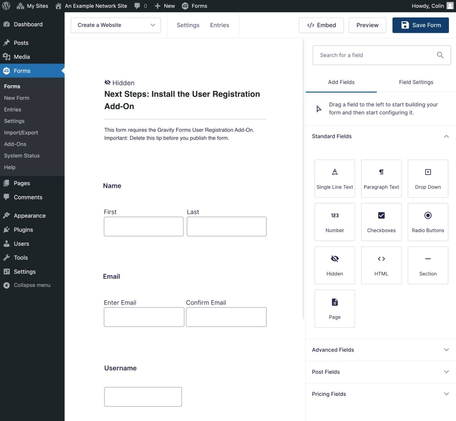 Create your Gravity Forms WordPress multisite registration form