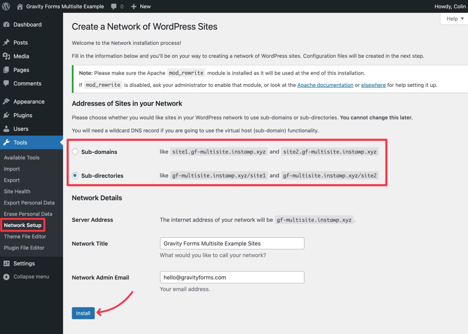 Choose WordPress multisite URL structure