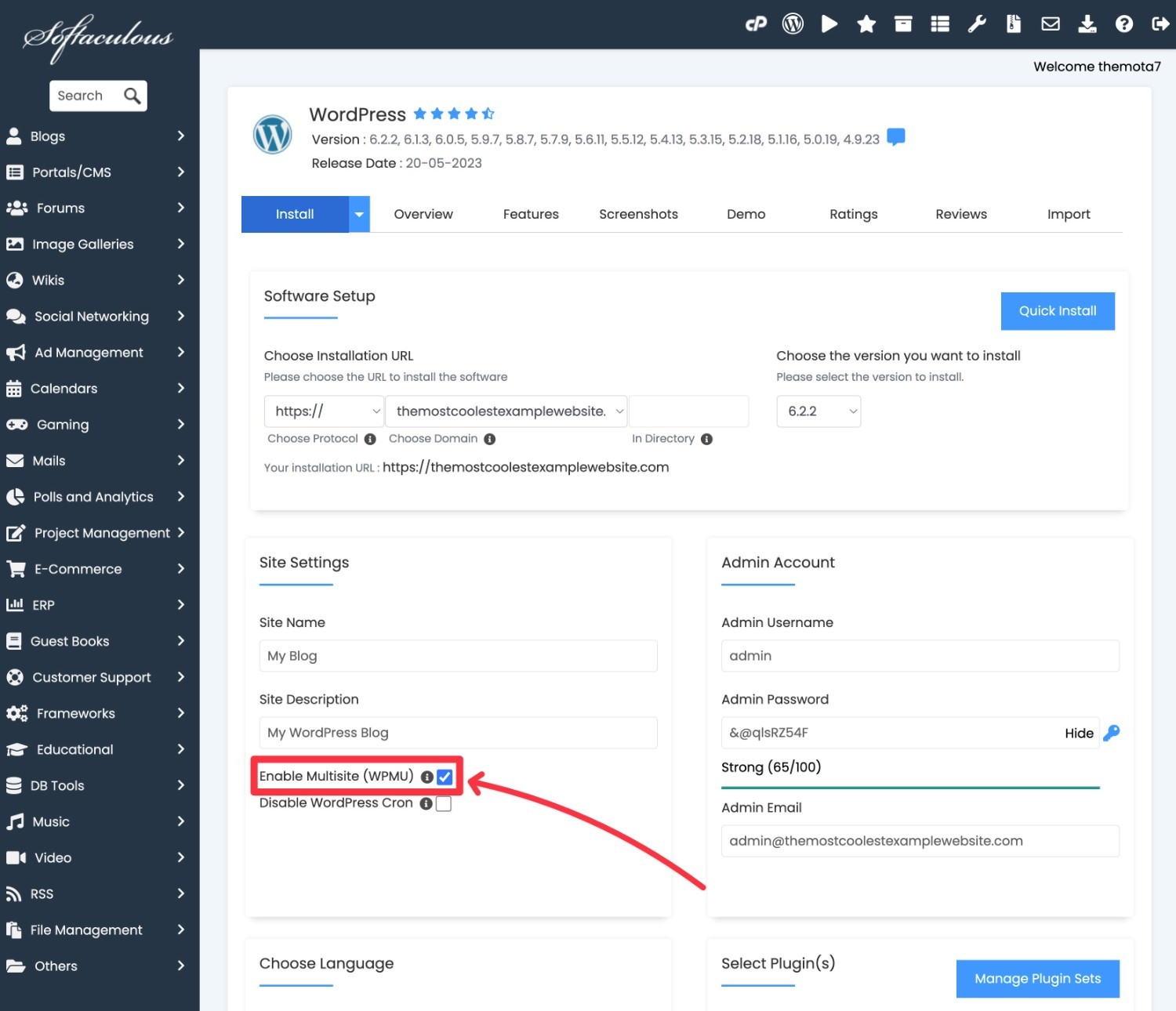 cPanel WordPress multisite installer