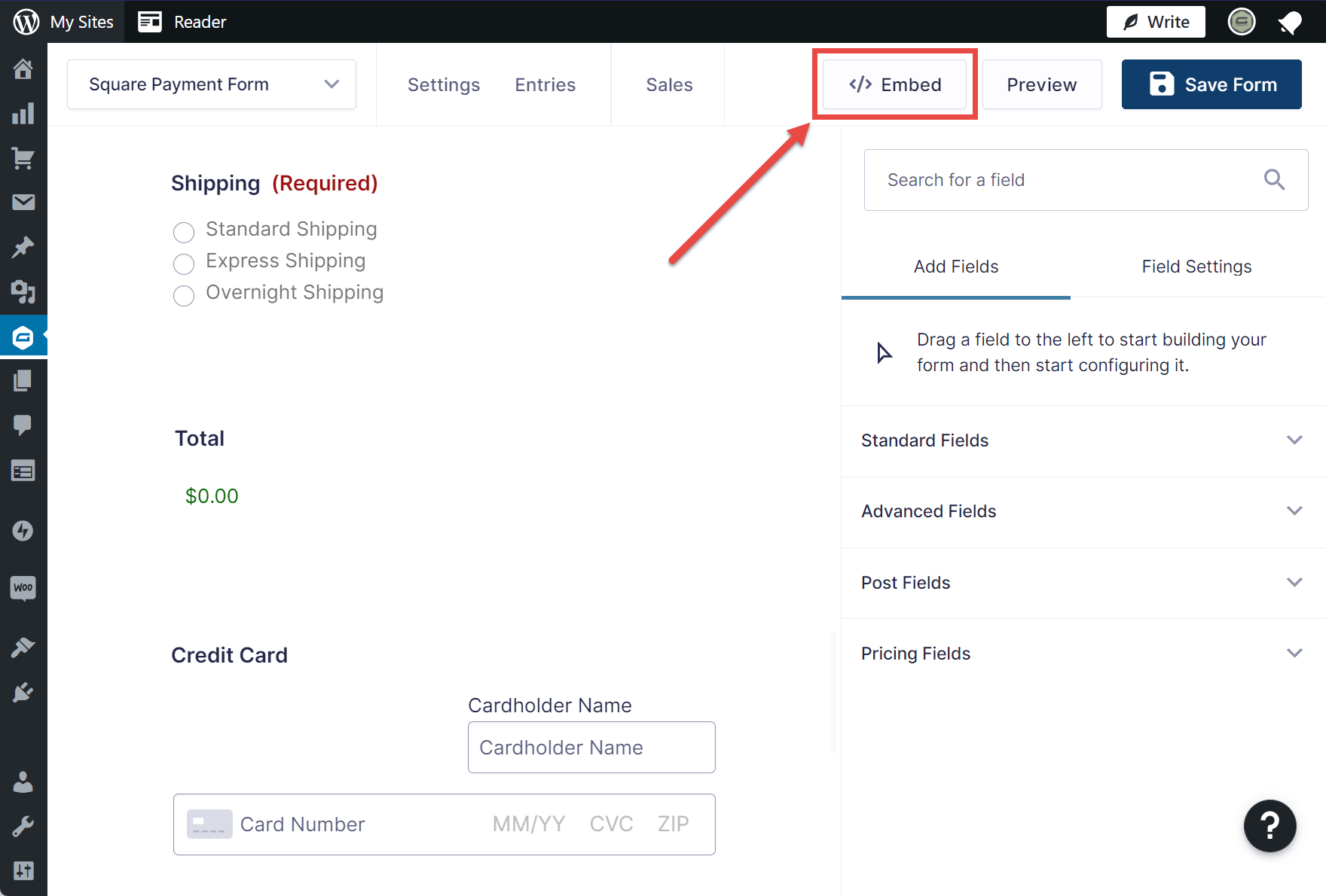Embed Form Button