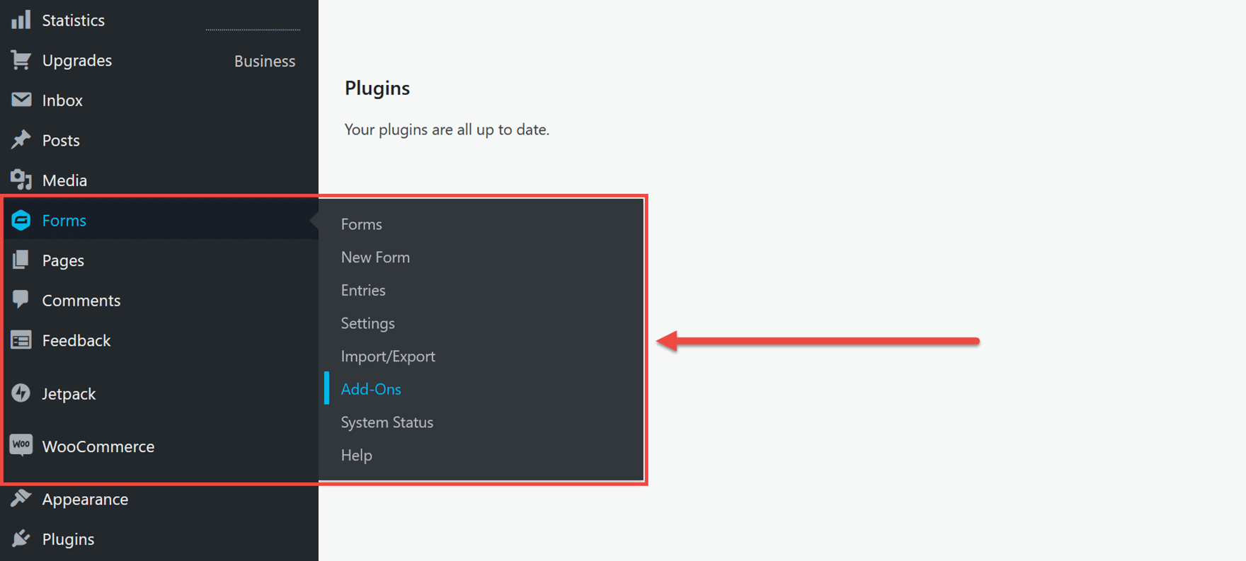 Gravity Forms Add-Ons Menu