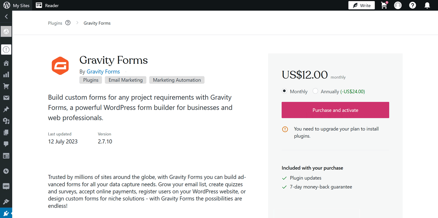 Purchase Gravity Forms Screen