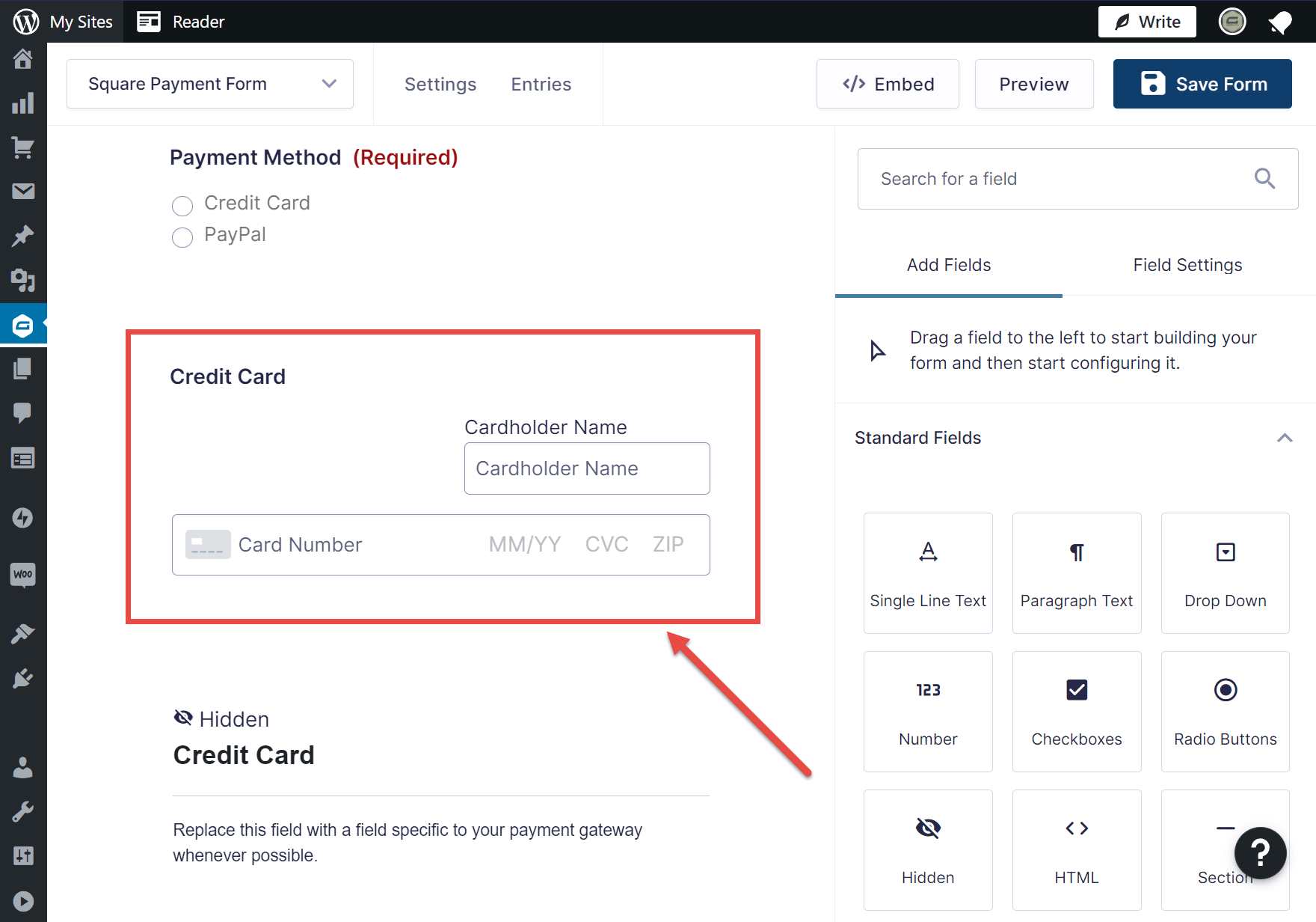 Square Credit Card Fields 
