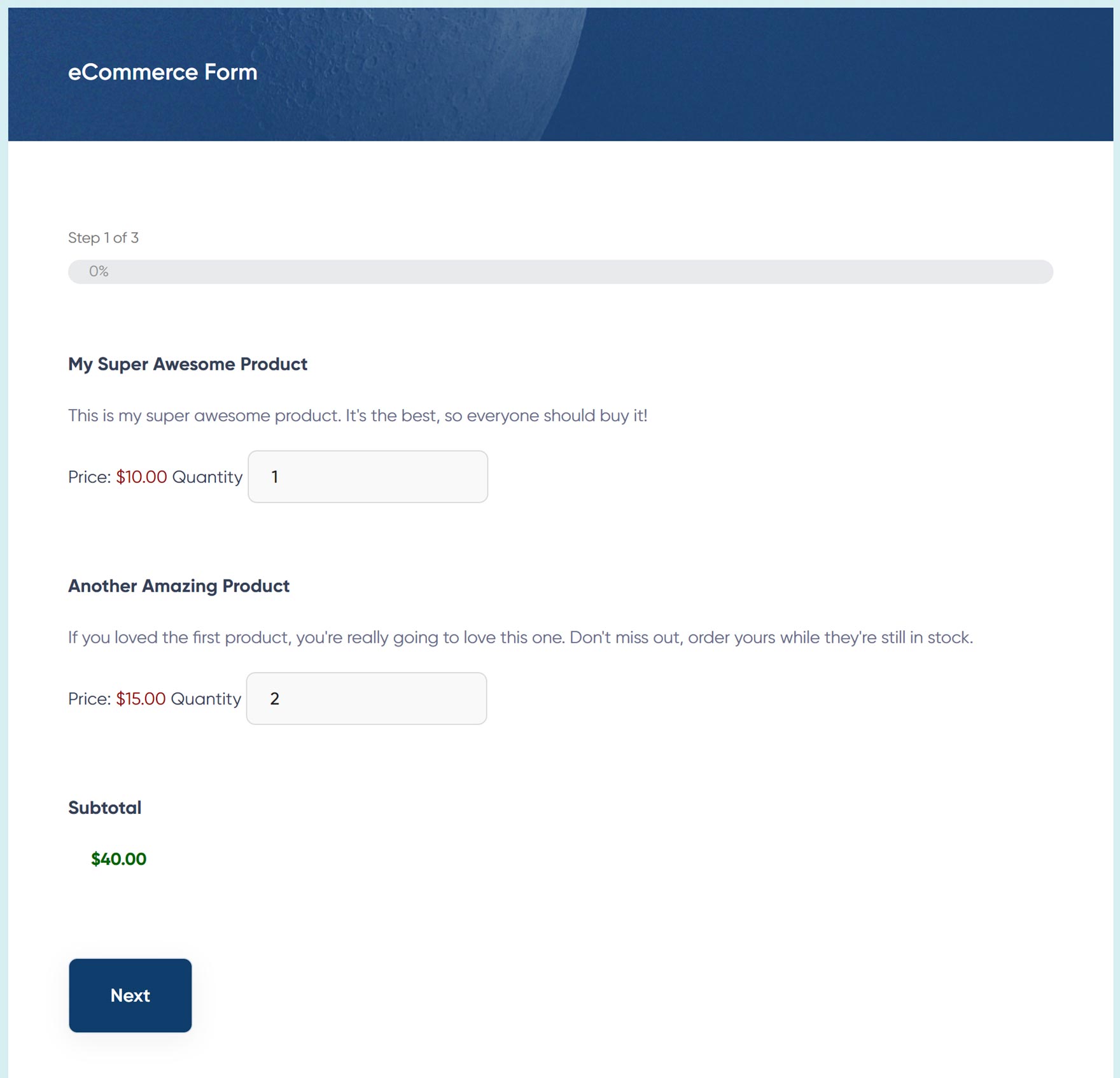 eCommerce Form Template Example