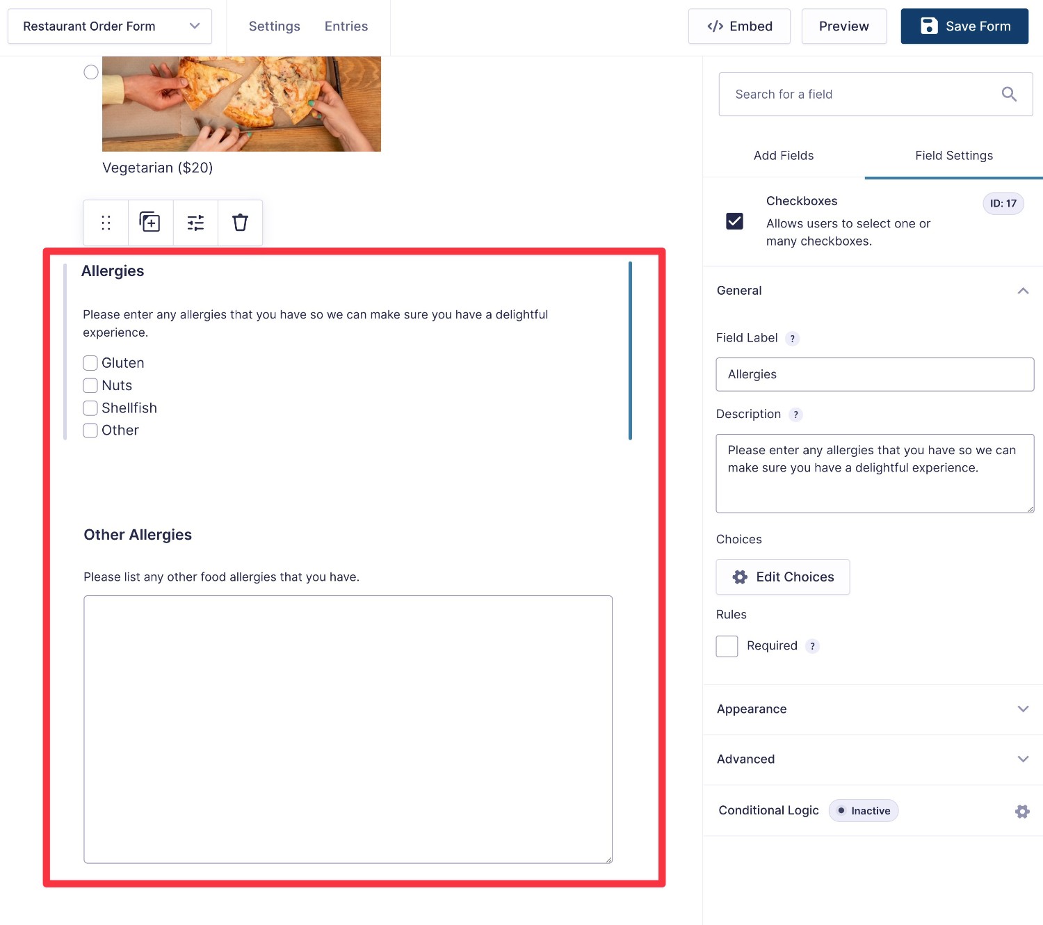 Adding an allergy field