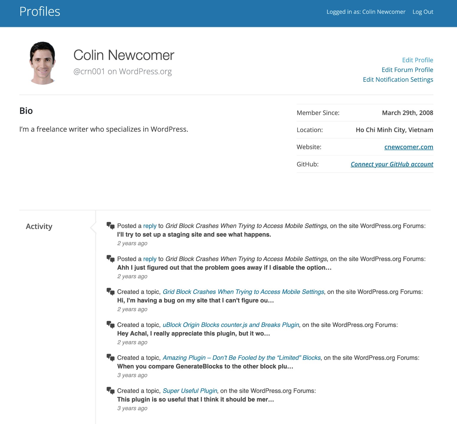 BuddyPress example at WordPress.org