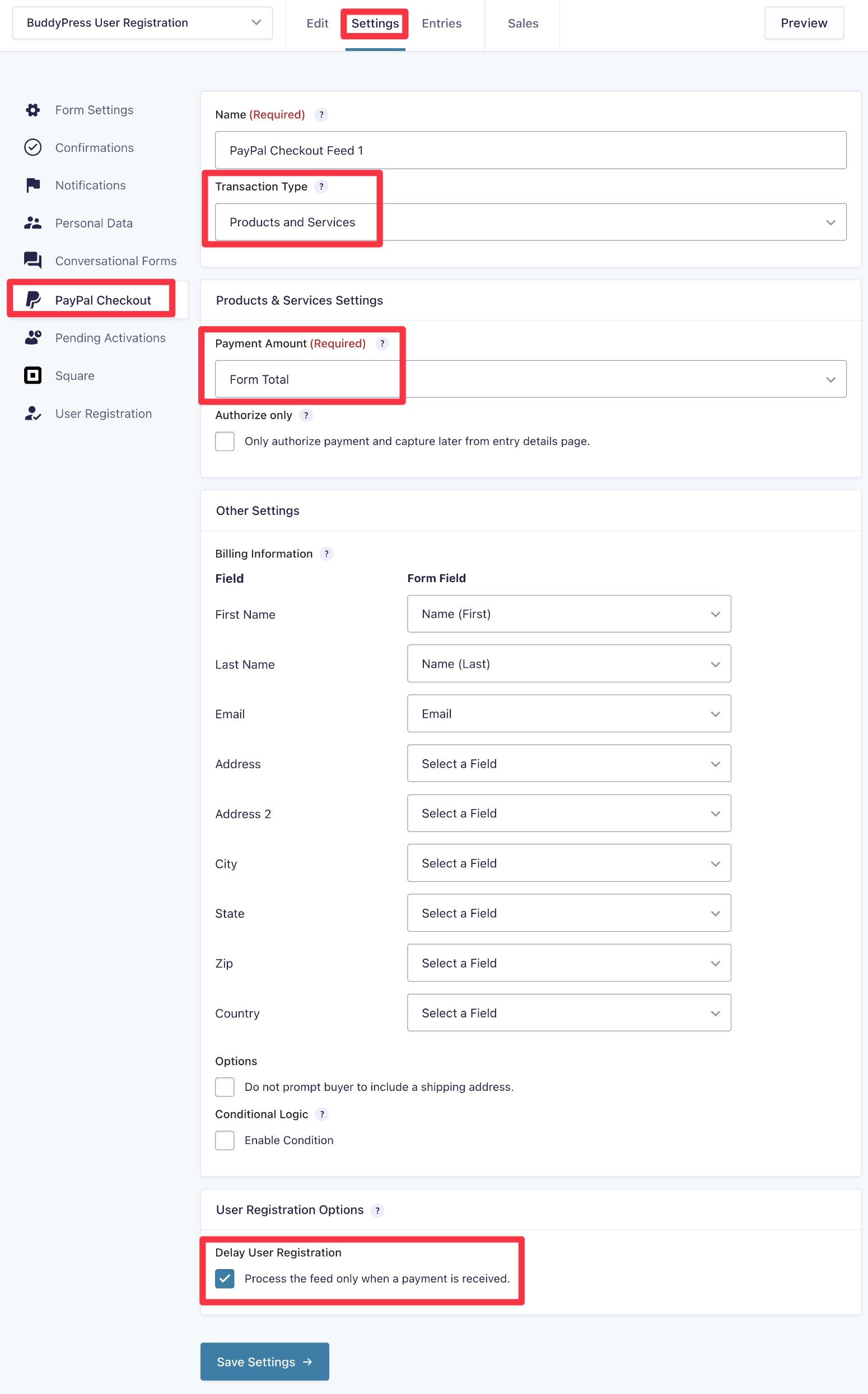 Create a payment feed