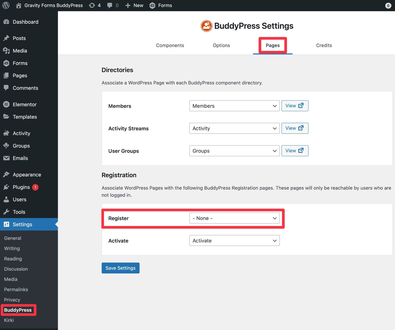 Disable the default BuddyPress registration page