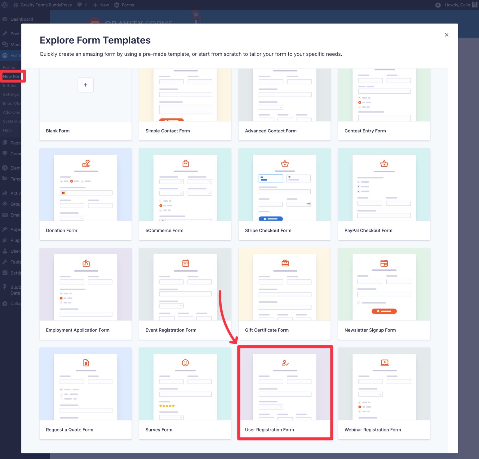 Gravity Forms BuddyPress user registration form template