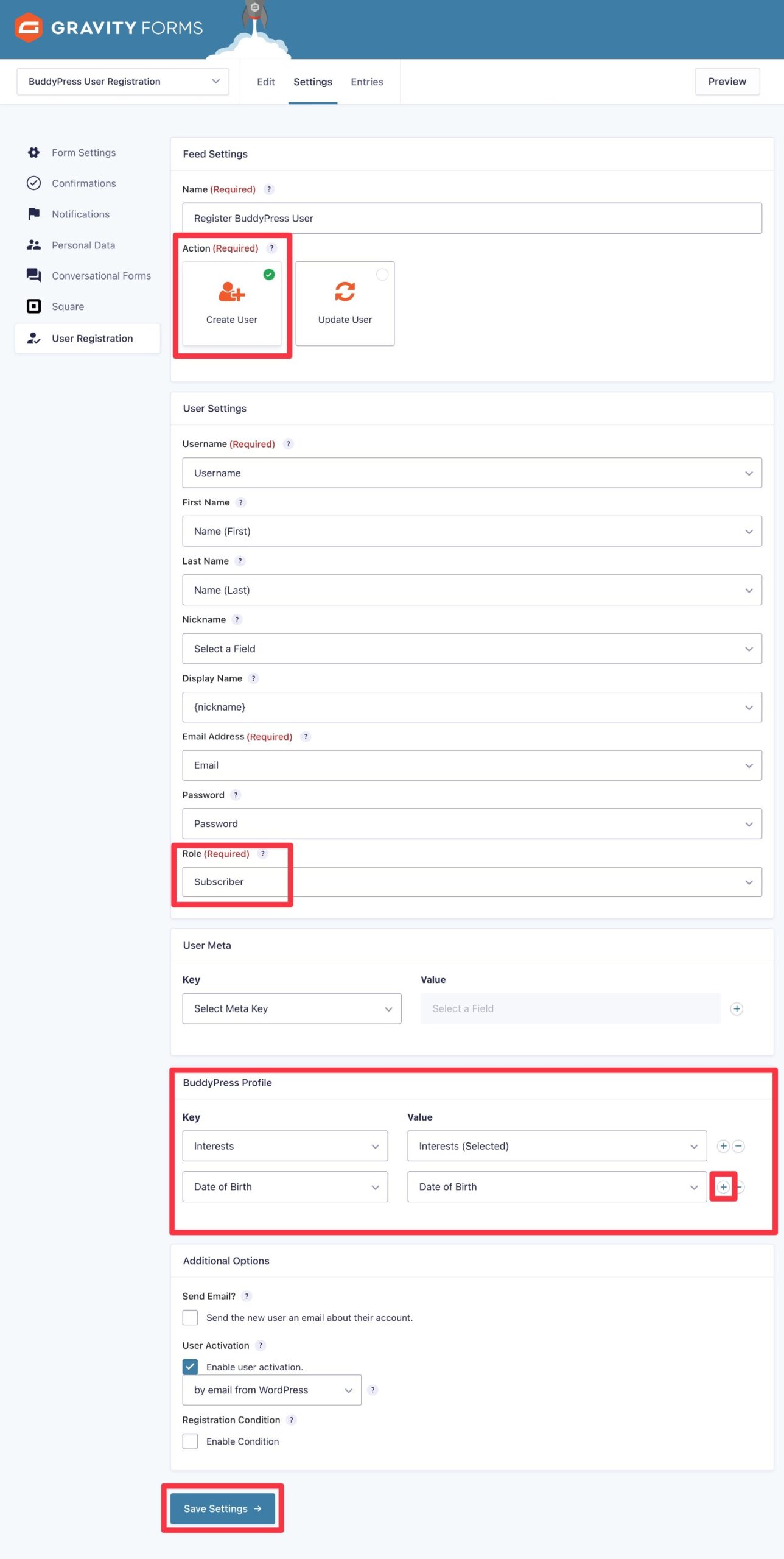 Map form fields to BuddyPress profile fields