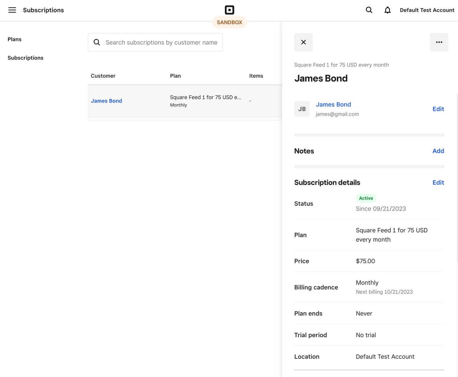View subscriptions in Square