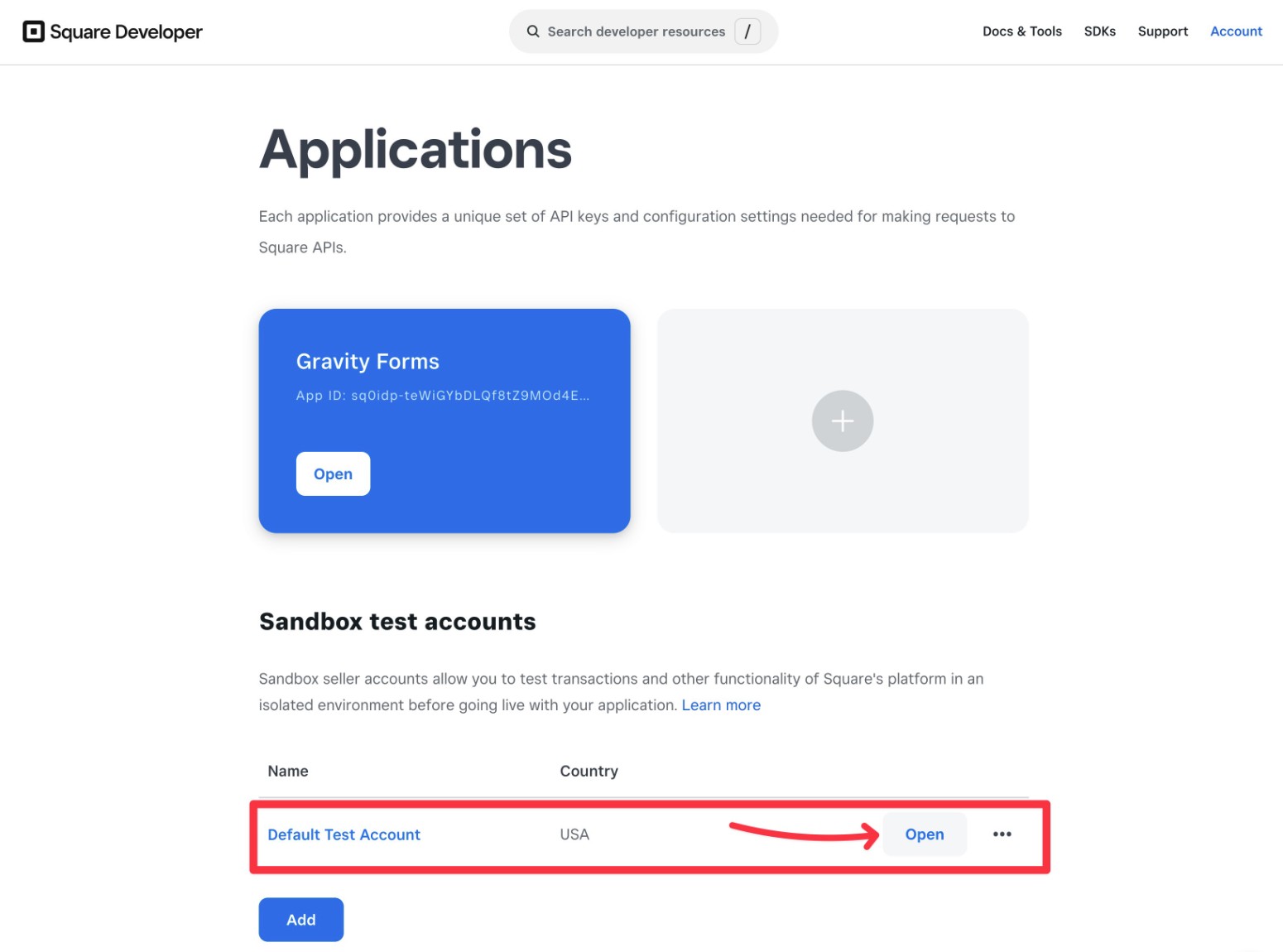 Square test account
