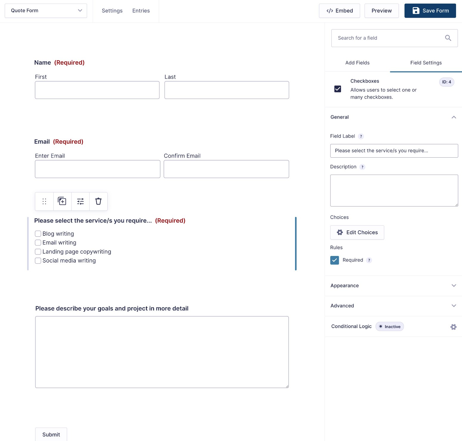 Edit form fields
