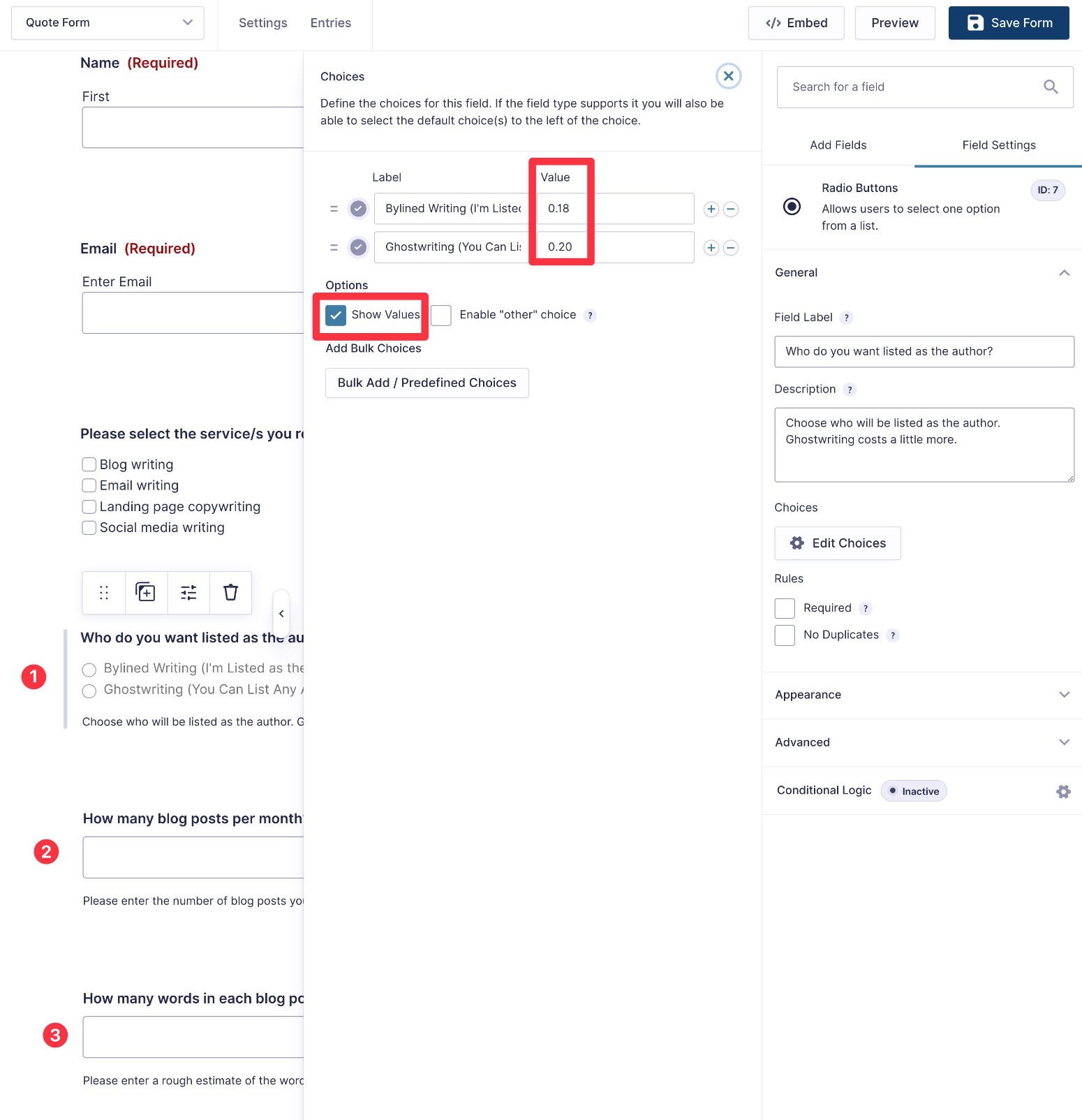 Add number fields for calculations