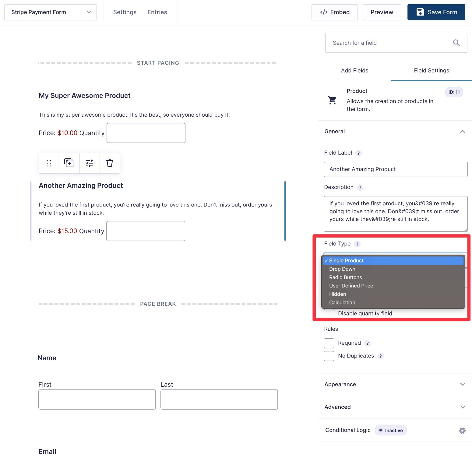 Add product fields