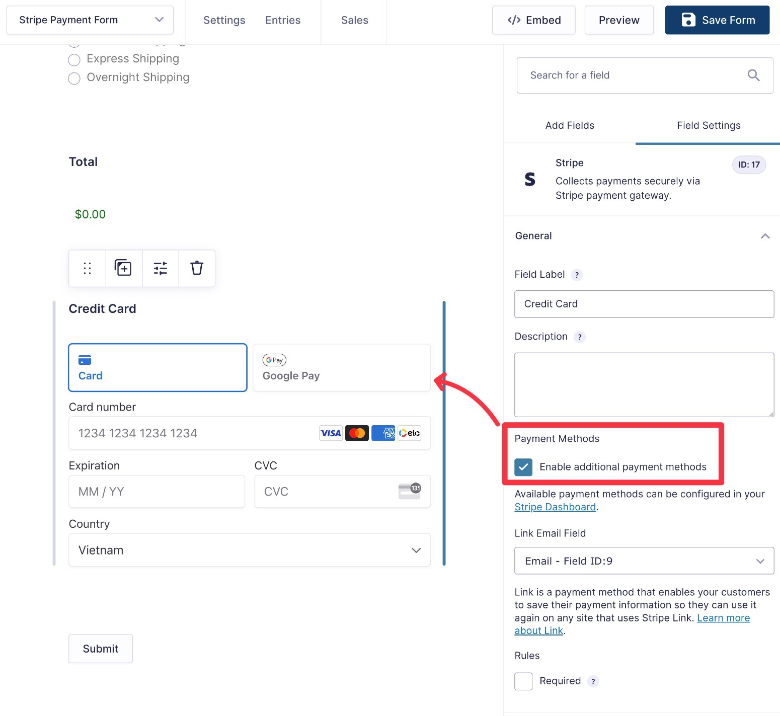 Enabling other payment methods