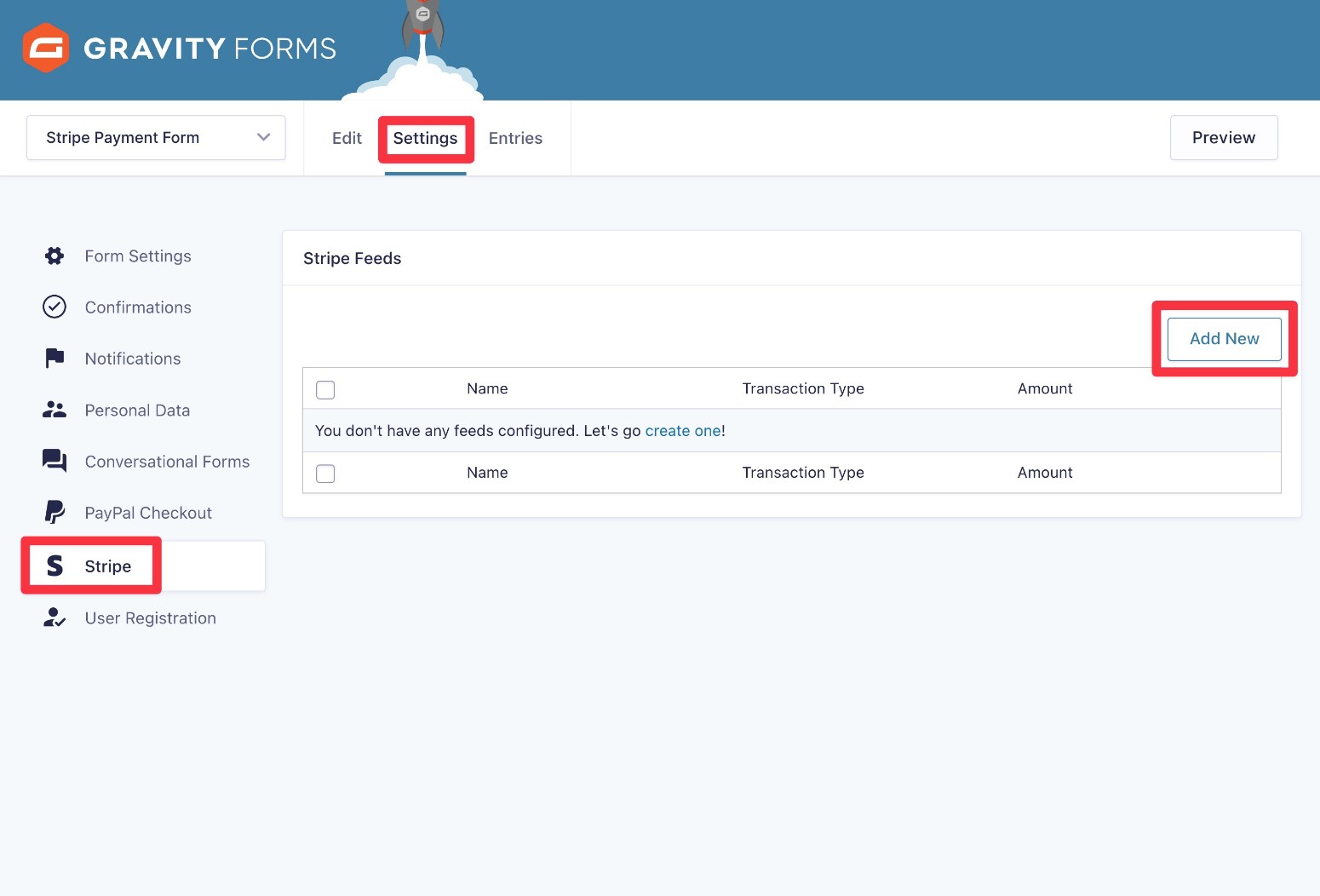 How to create a new Gravity Forms and Stripe feed